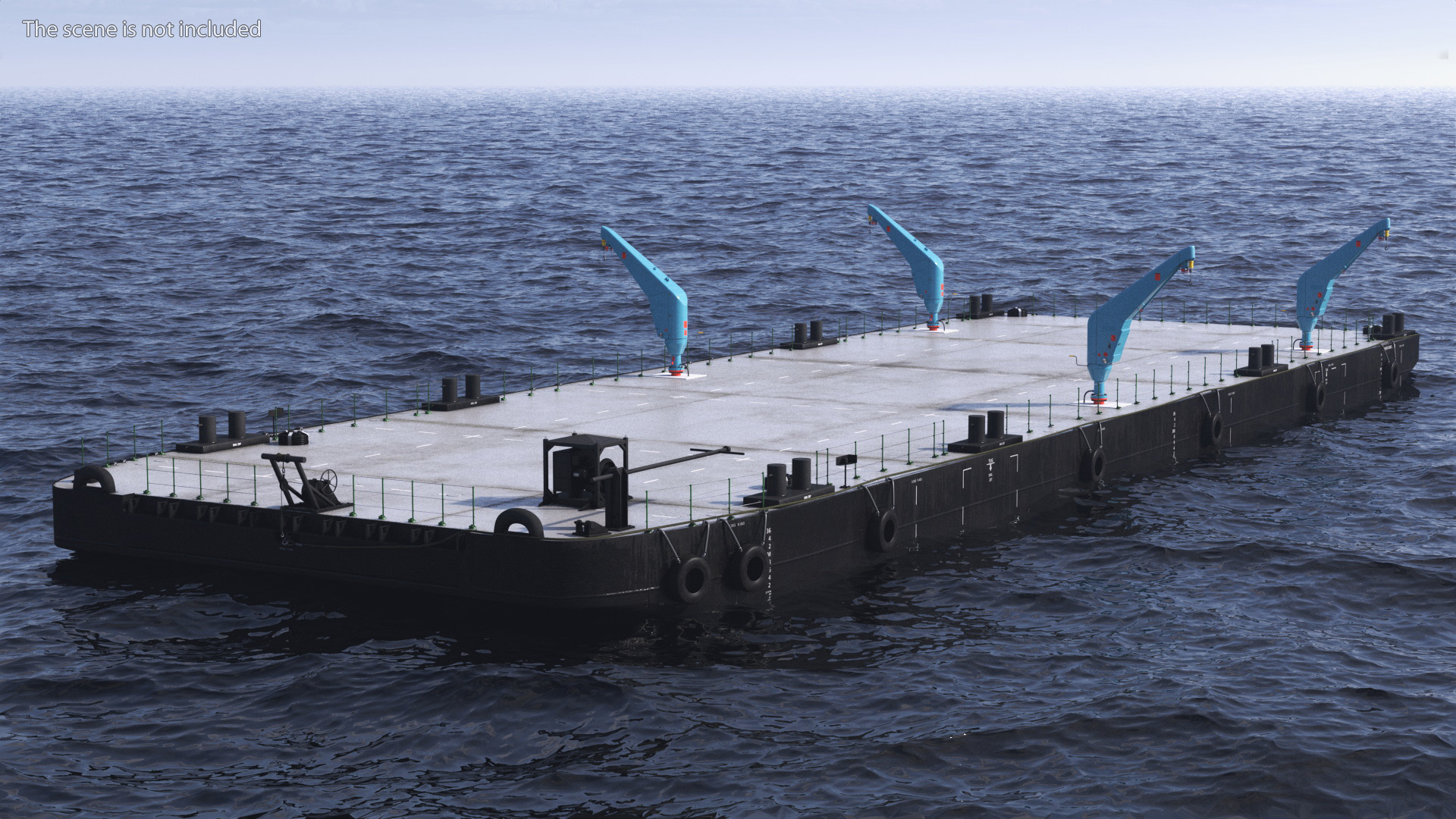 3D model Pontoon Barge with Cranes