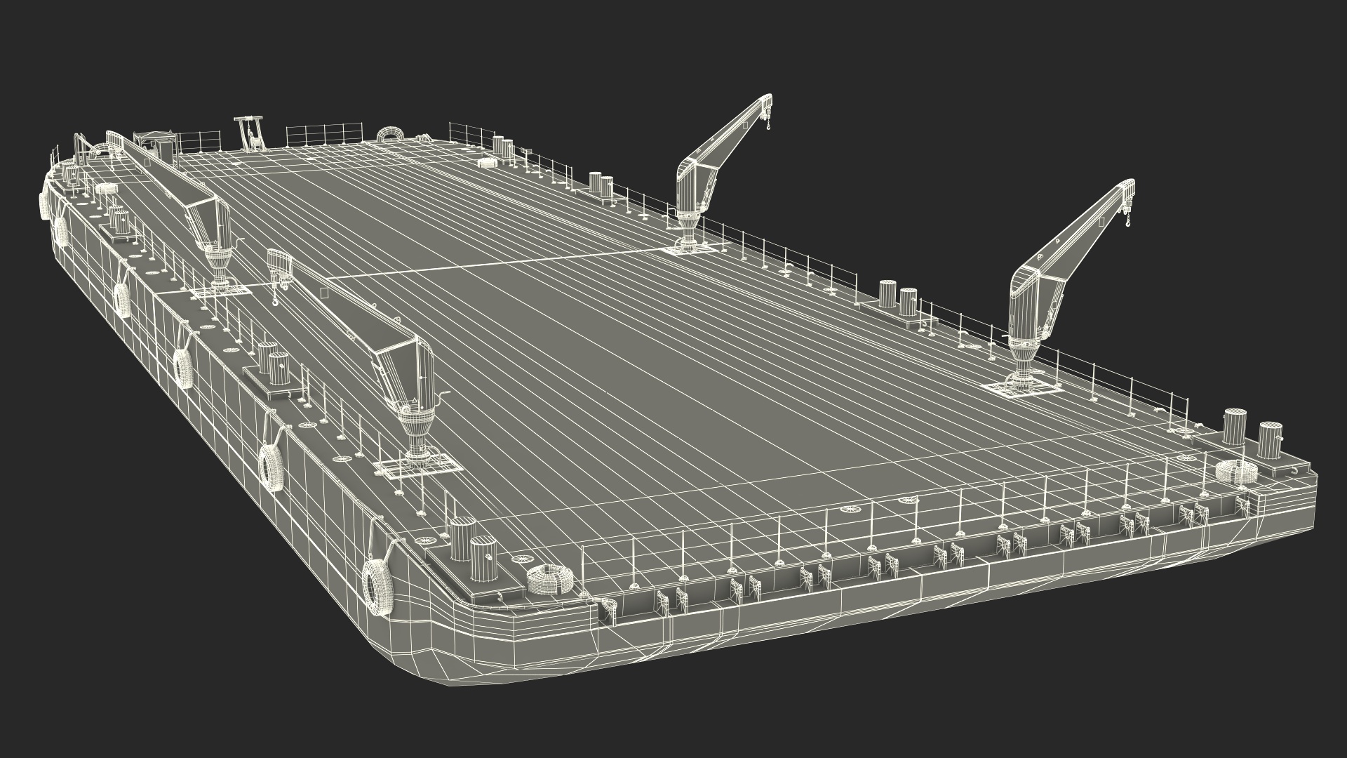 3D model Pontoon Barge with Cranes