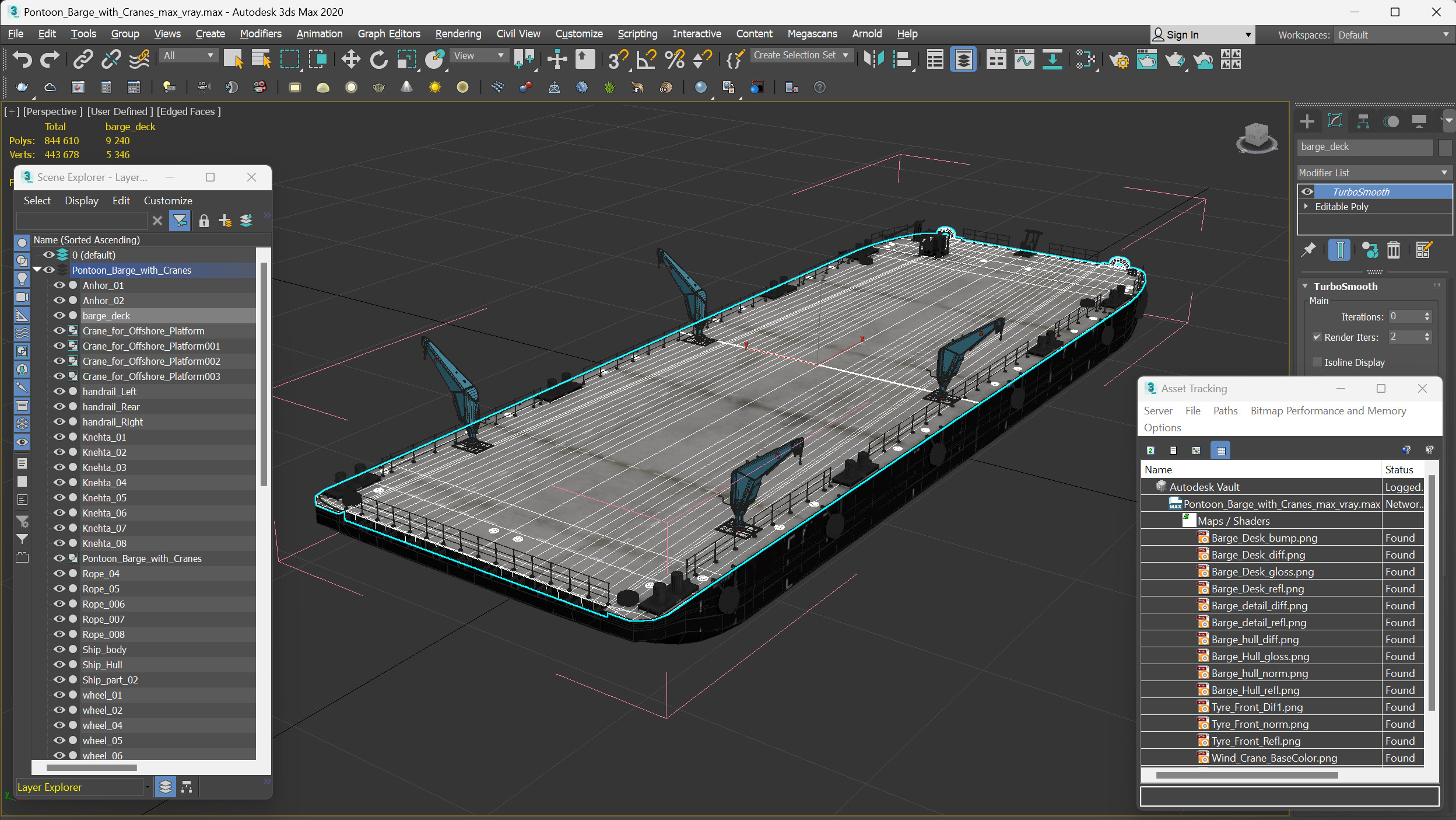 3D model Pontoon Barge with Cranes