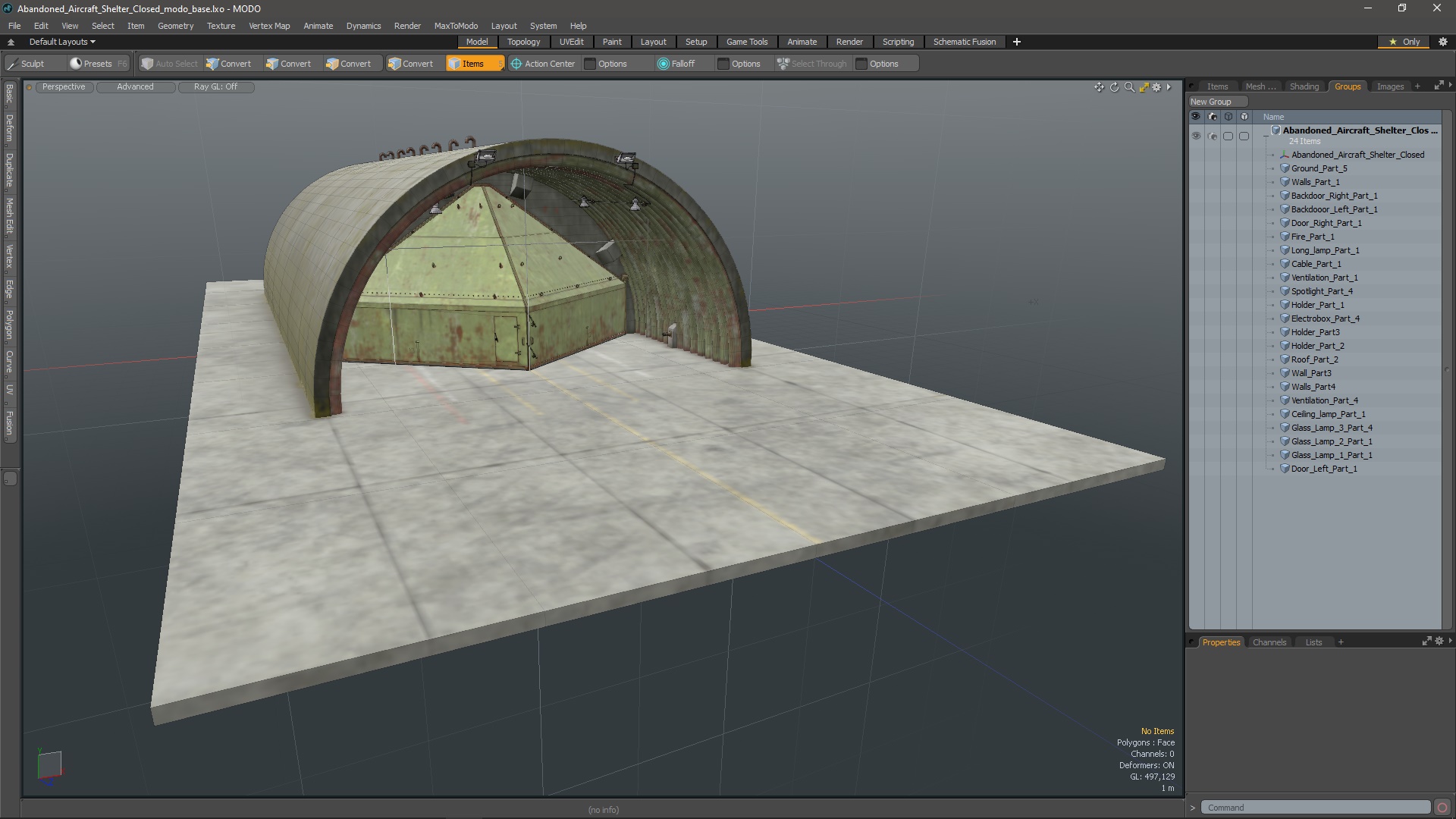 3D Abandoned Aircraft Shelter Closed model
