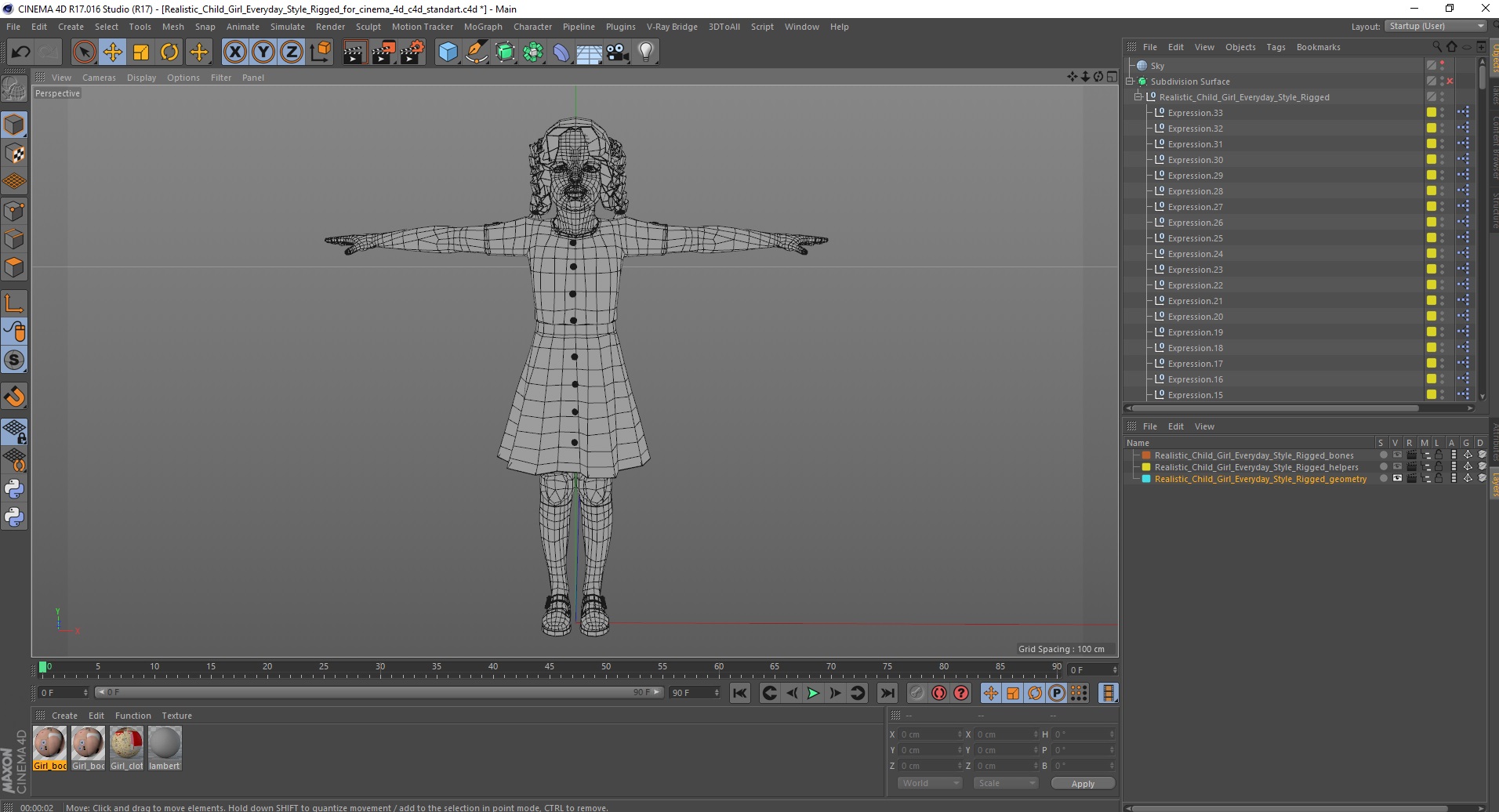 3D Realistic Child Girl Everyday Style Rigged for Cinema 4D