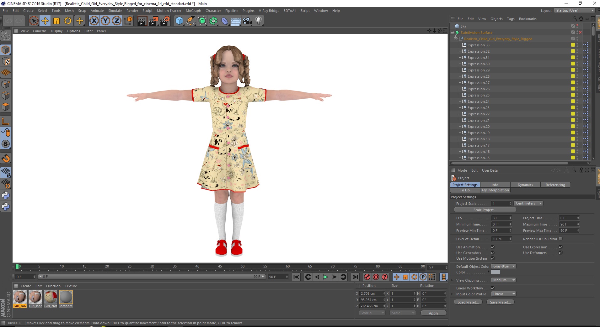 3D Realistic Child Girl Everyday Style Rigged for Cinema 4D