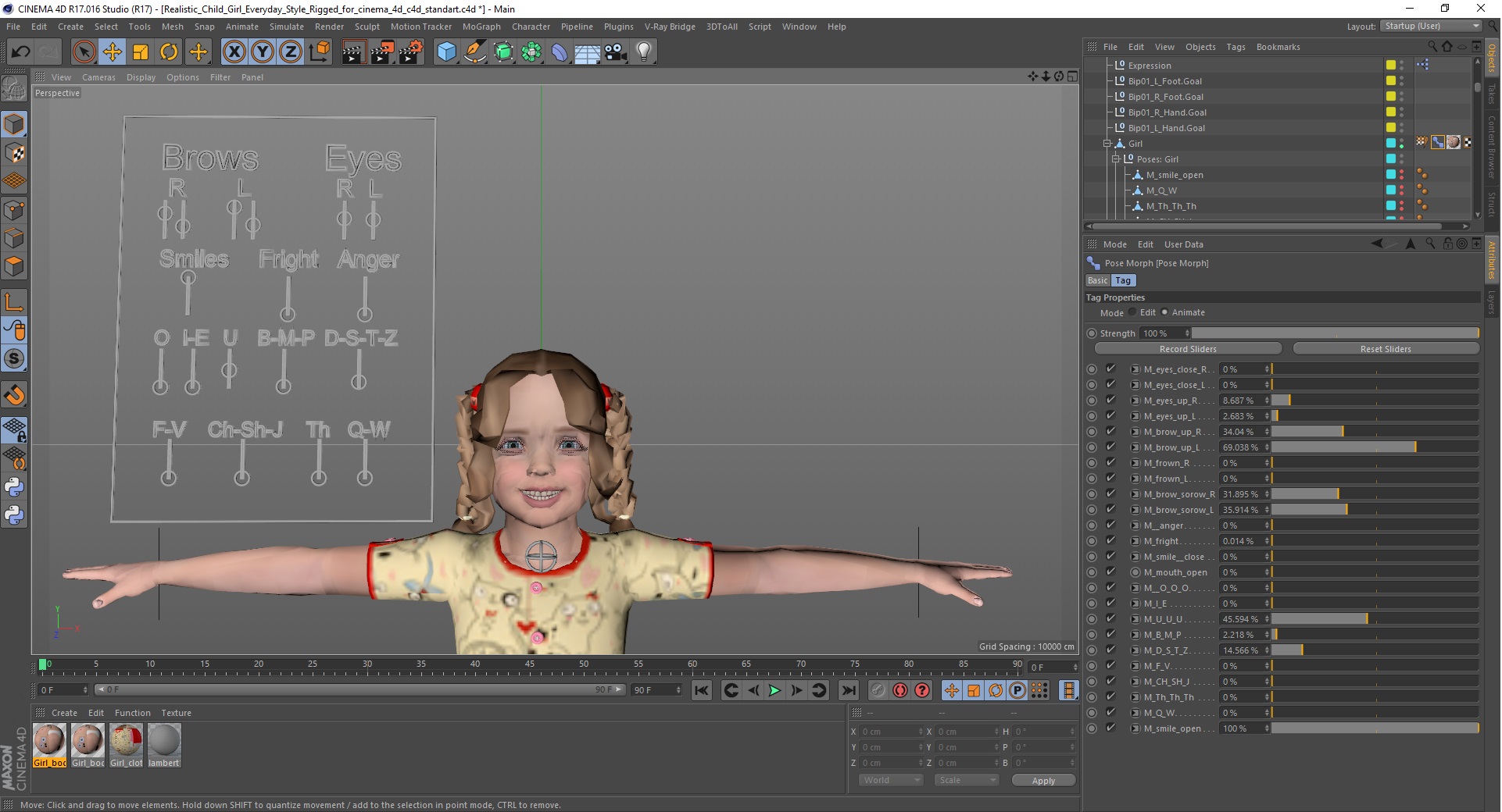 3D Realistic Child Girl Everyday Style Rigged for Cinema 4D