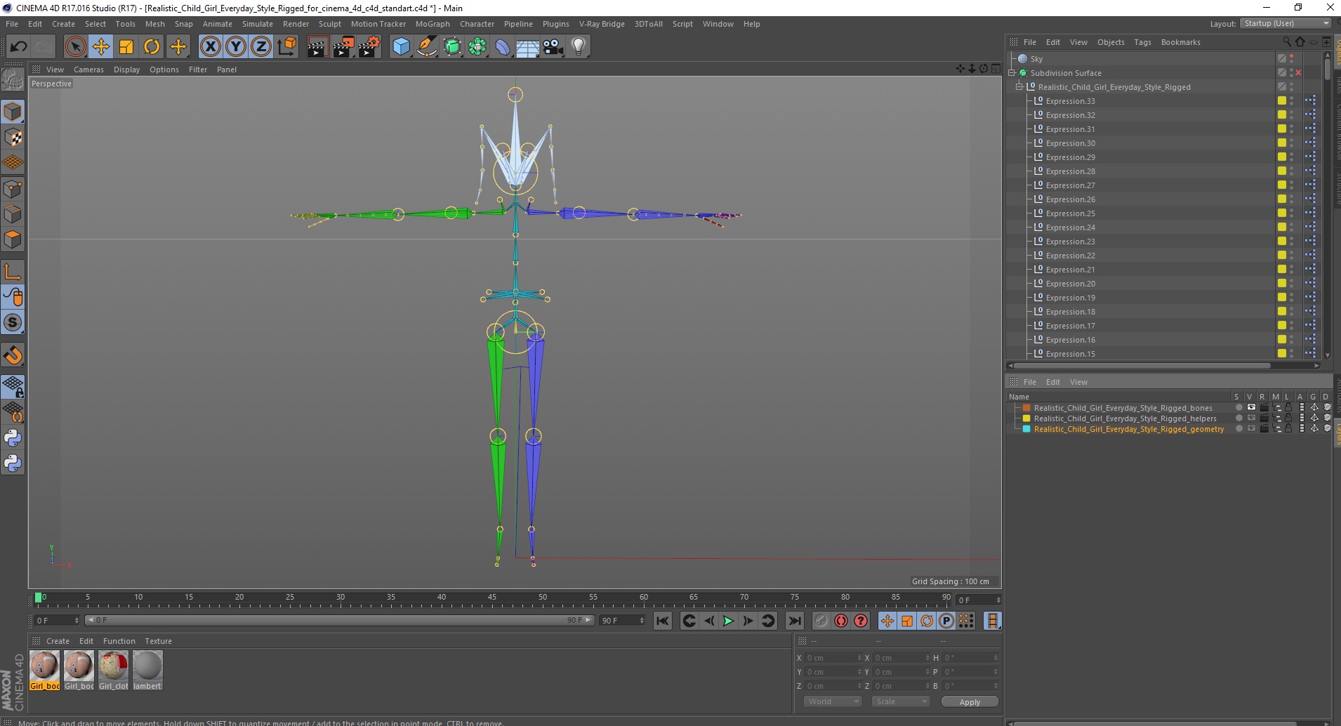 3D Realistic Child Girl Everyday Style Rigged for Cinema 4D