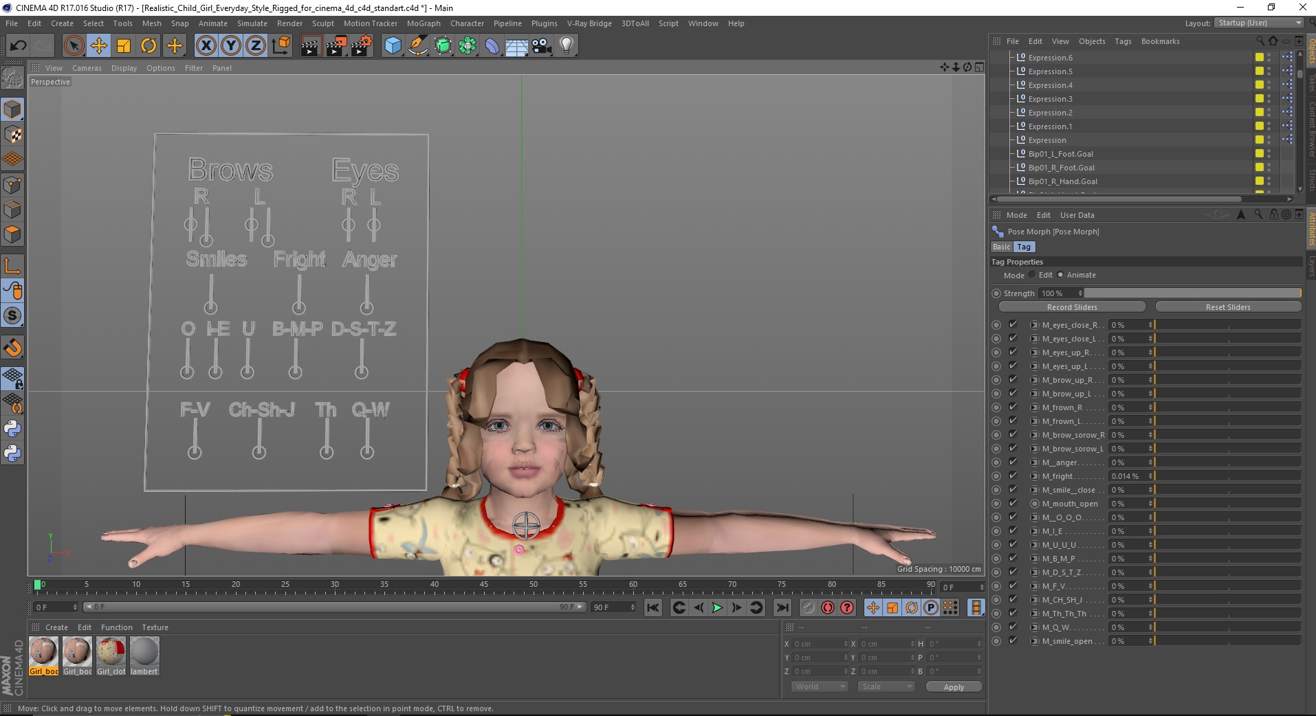 3D Realistic Child Girl Everyday Style Rigged for Cinema 4D