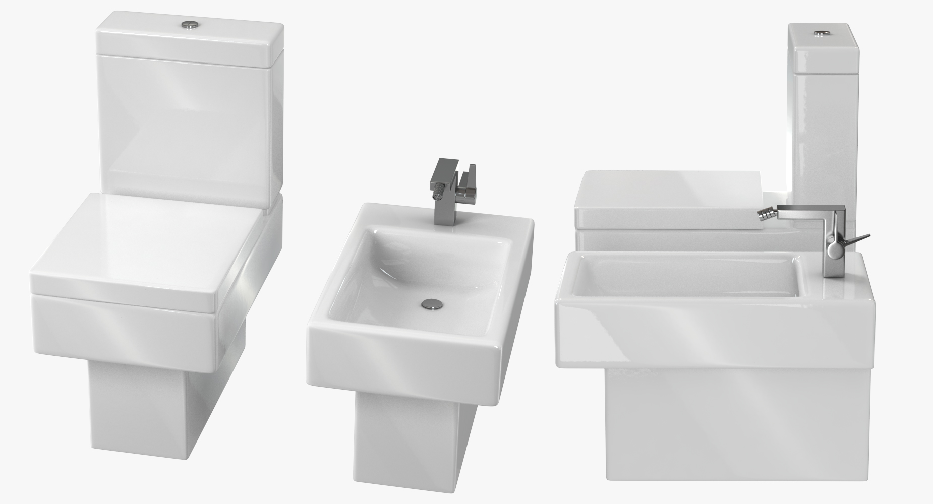 Modern Bathroom Toilet and Bidet 3D