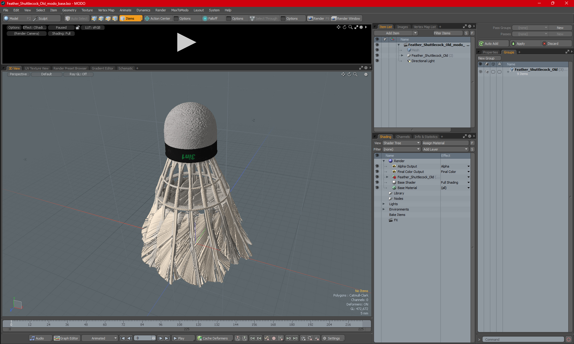 3D Feather Shuttlecock Old model