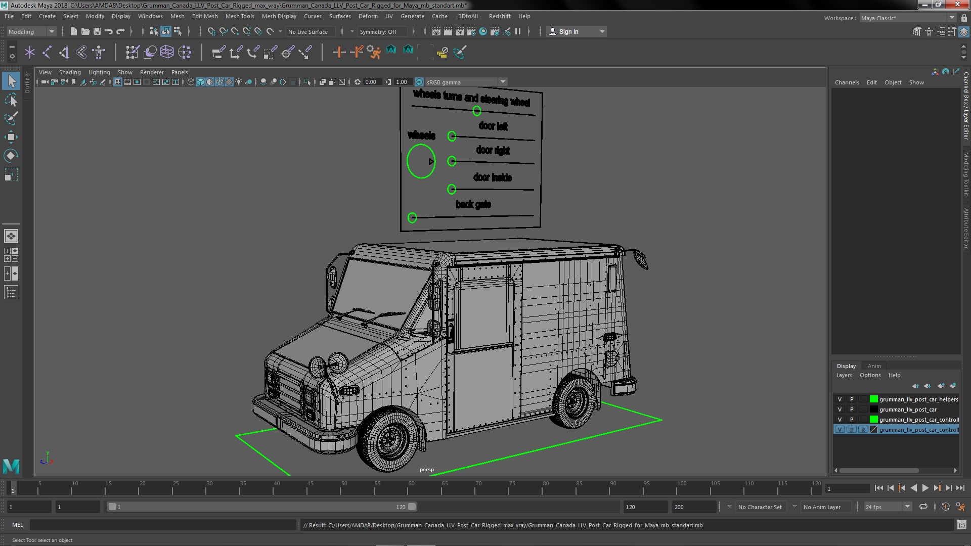 3D Grumman Canada LLV Post Car Rigged for Maya model