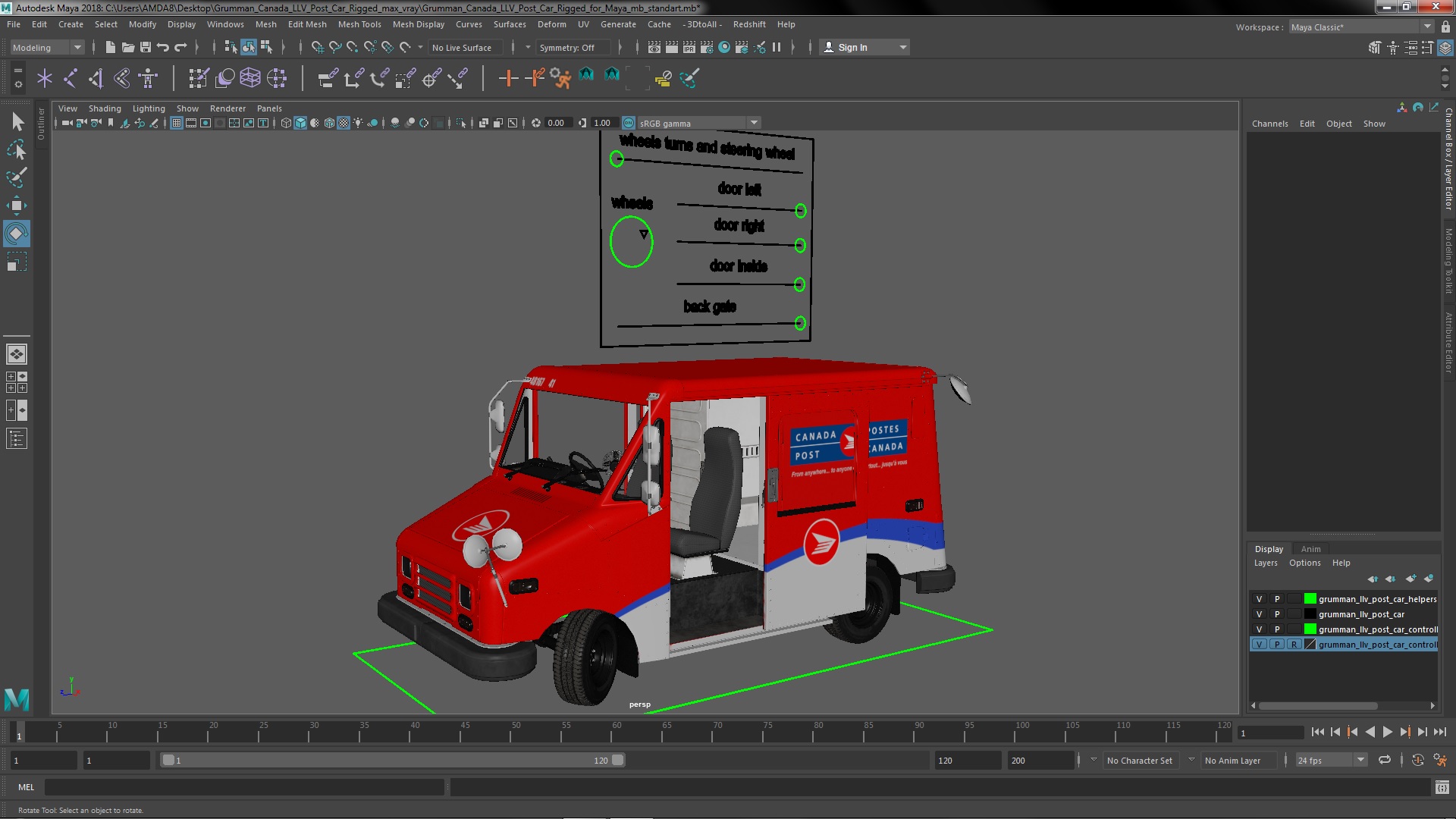 3D Grumman Canada LLV Post Car Rigged for Maya model