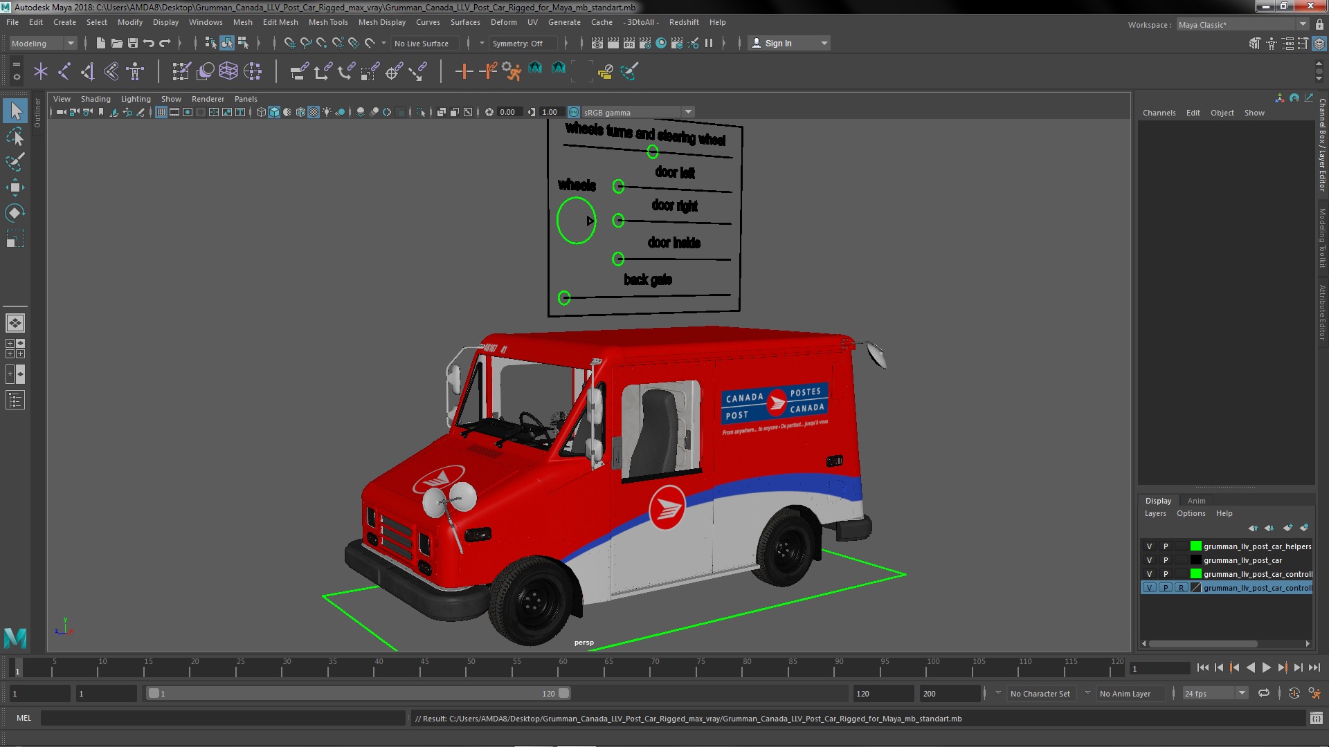 3D Grumman Canada LLV Post Car Rigged for Maya model