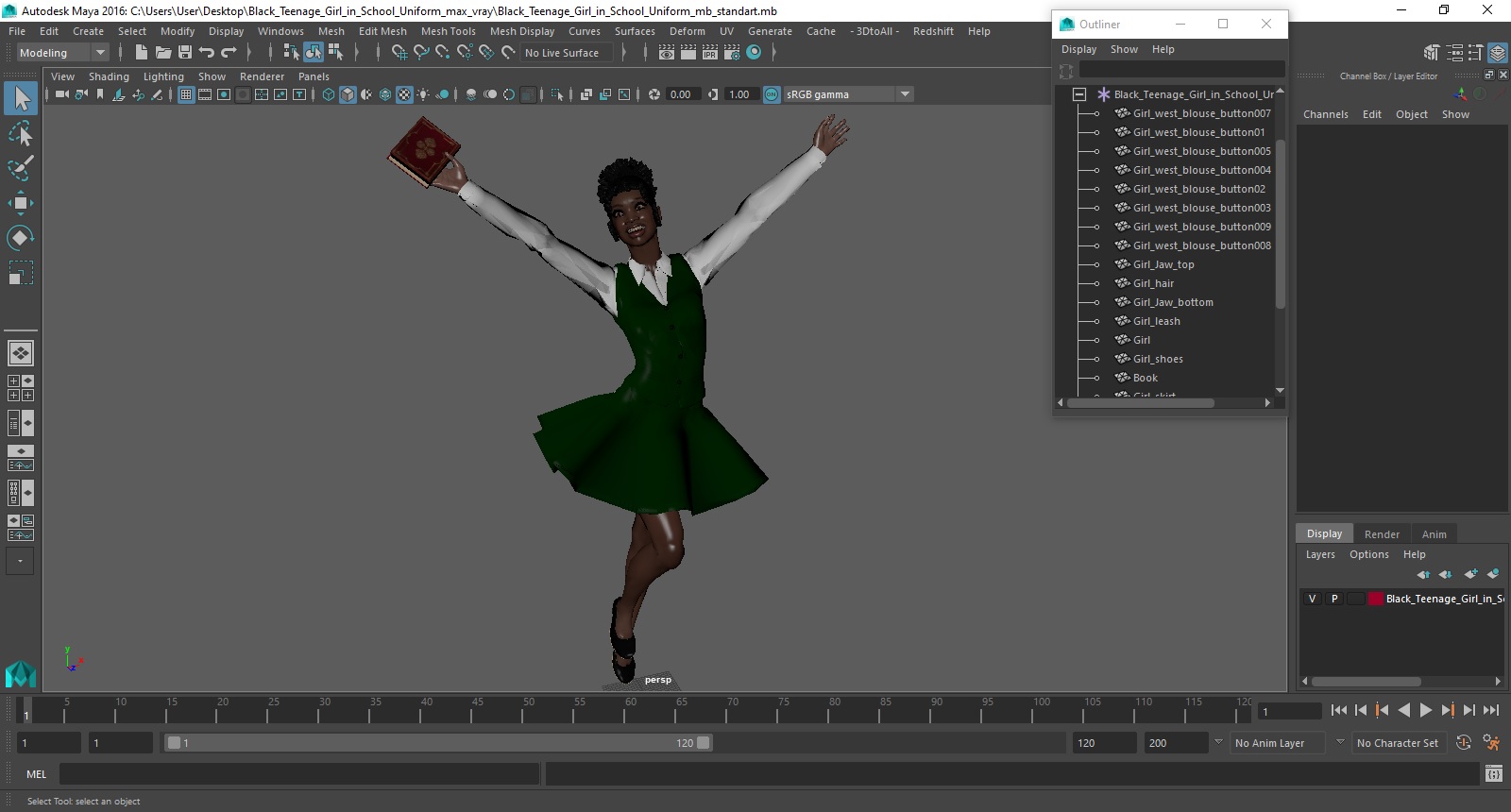 3D Black Teenage Girl in School Uniform