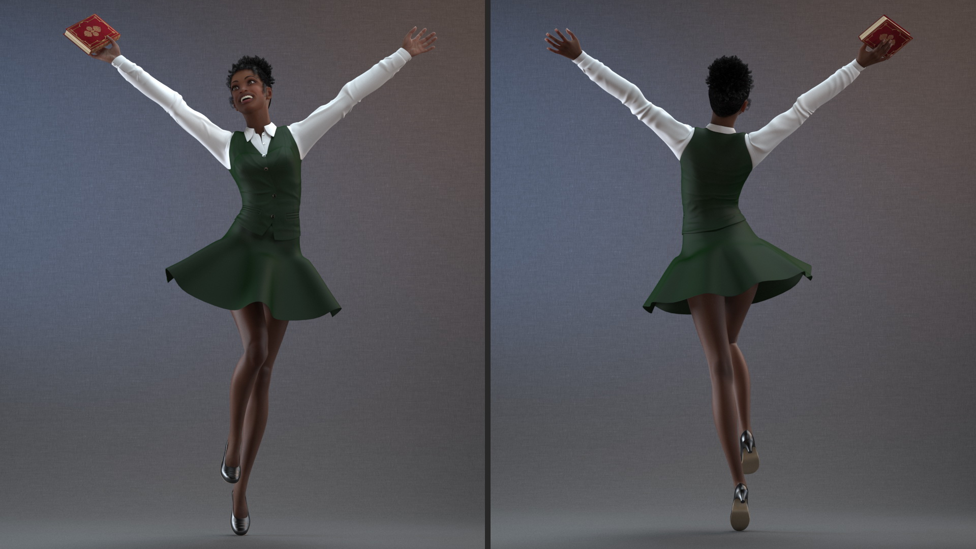 3D Black Teenage Girl in School Uniform