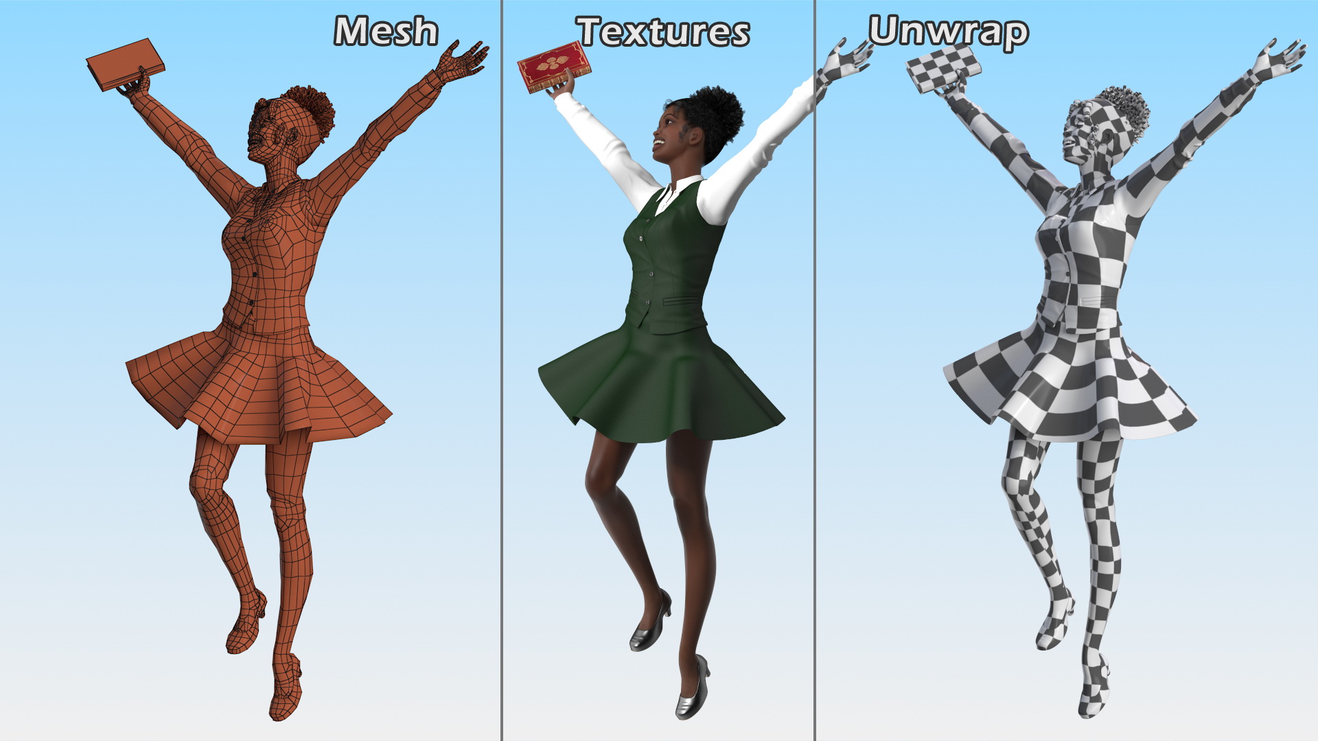 3D Black Teenage Girl in School Uniform