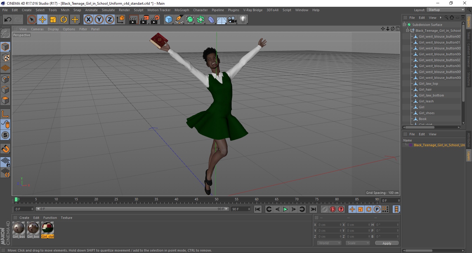 3D Black Teenage Girl in School Uniform