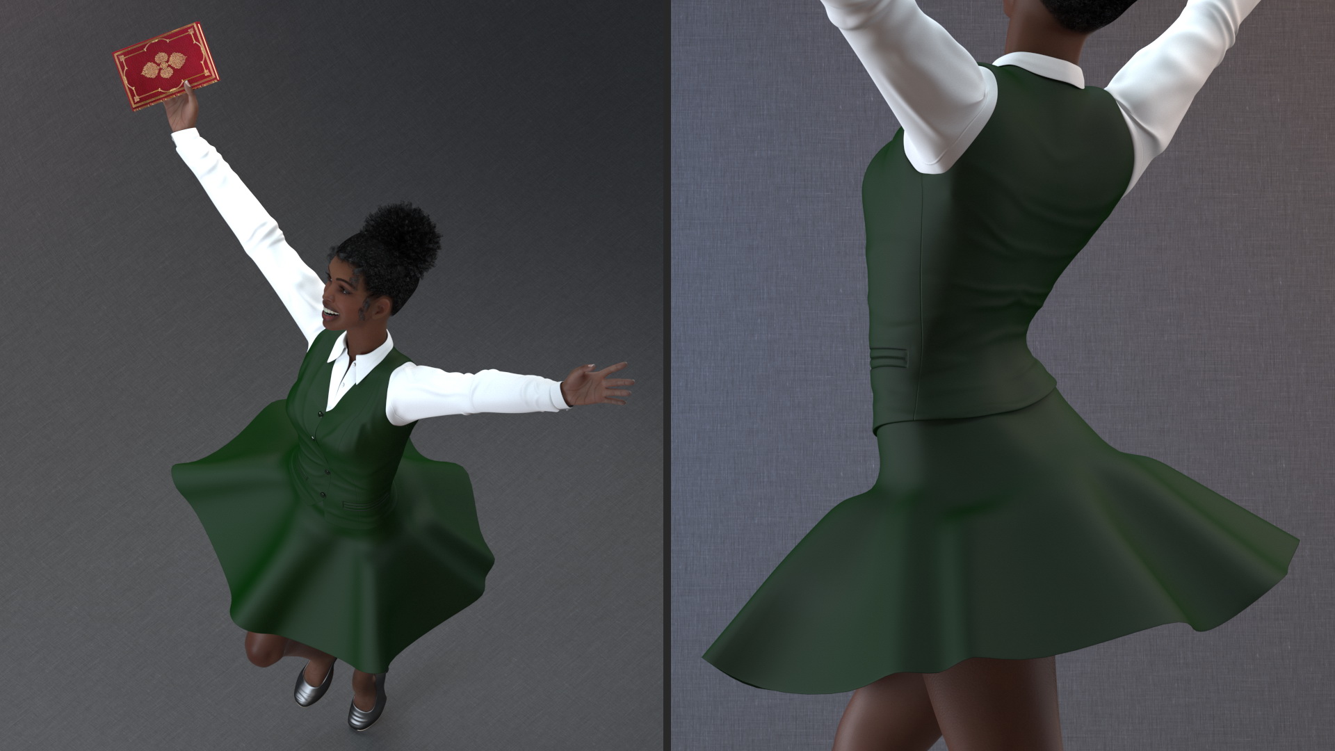 3D Black Teenage Girl in School Uniform