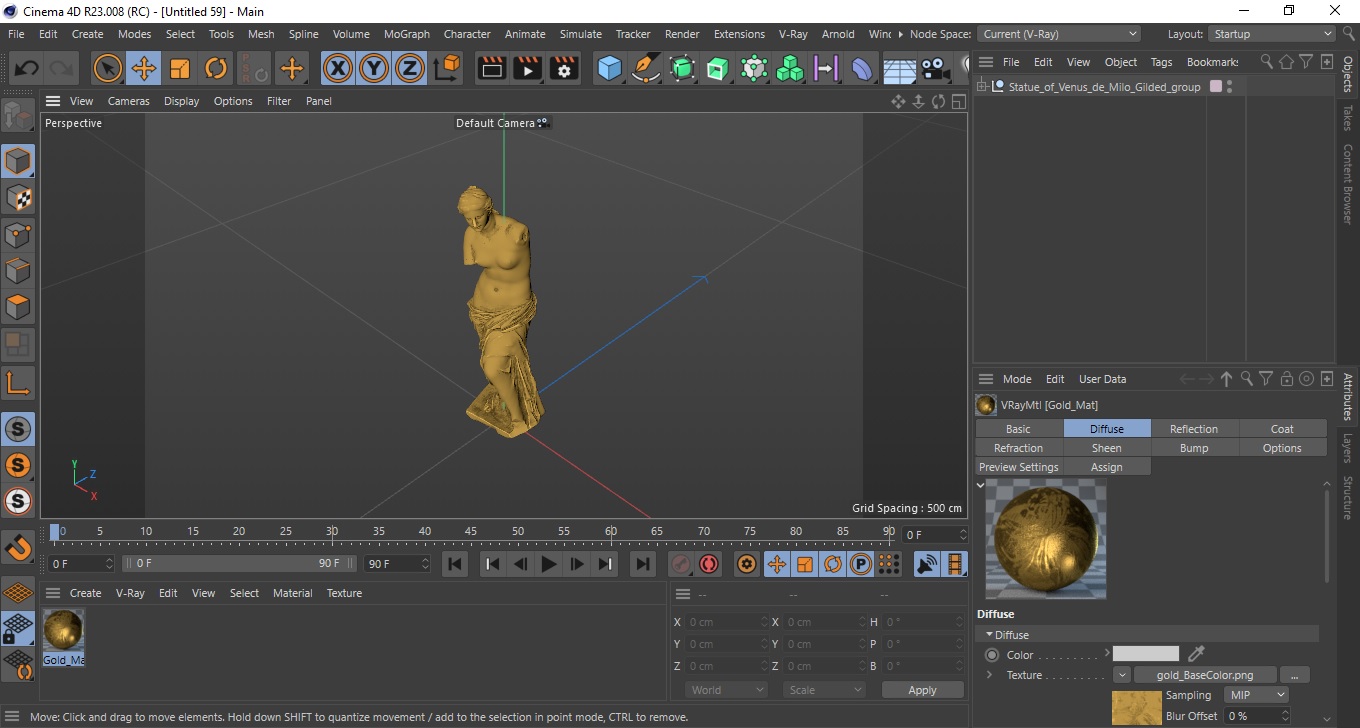3D model Statue of Venus de Milo Gilded