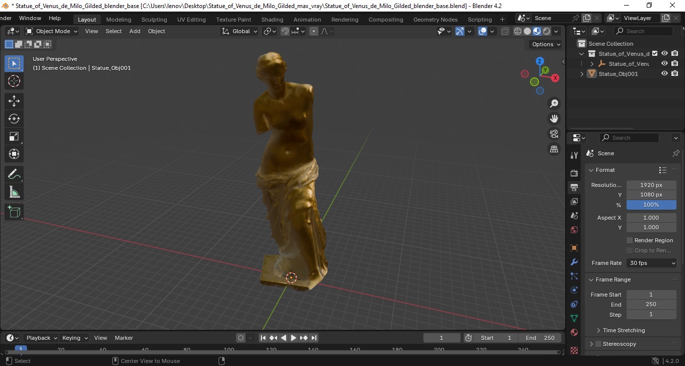 3D model Statue of Venus de Milo Gilded