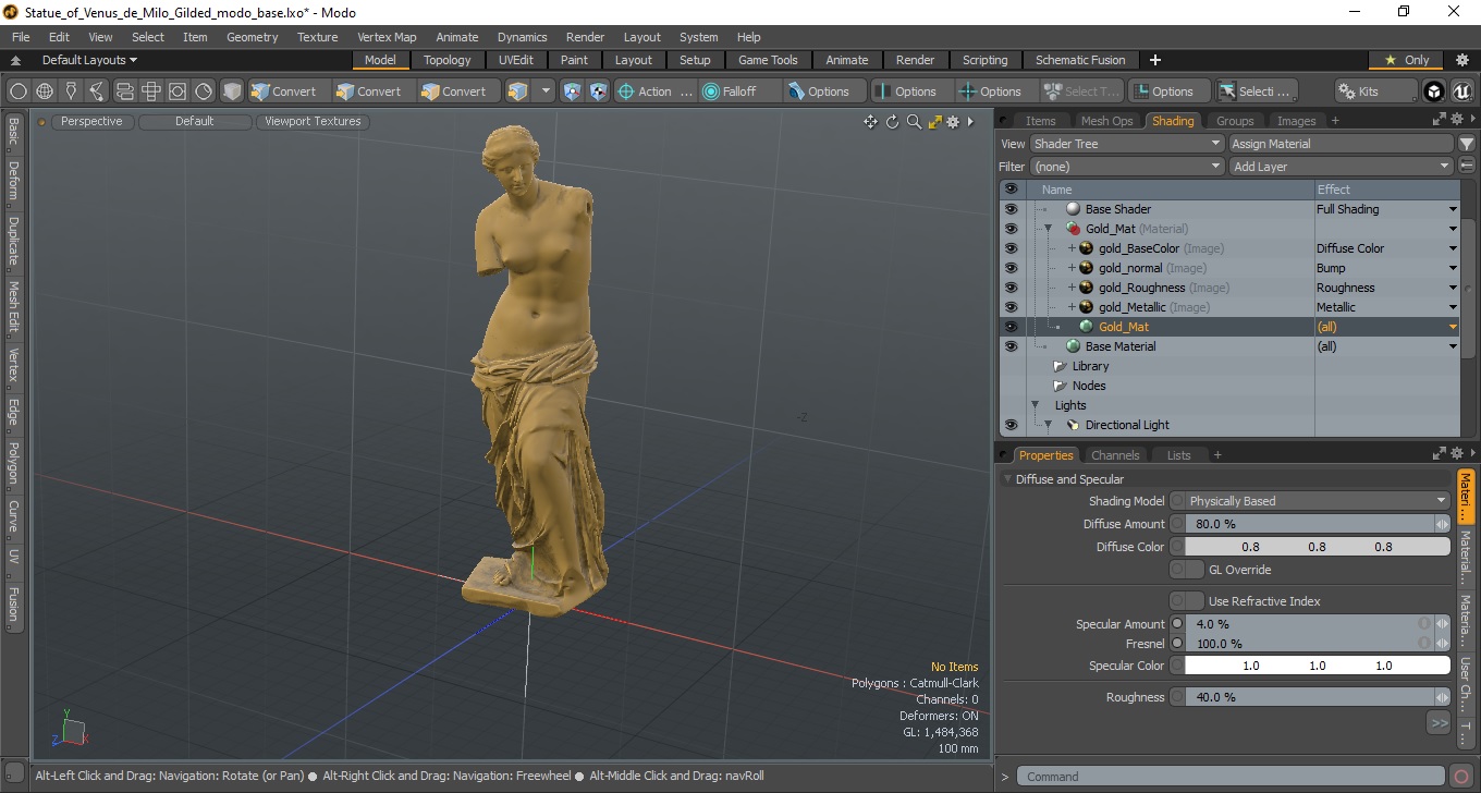 3D model Statue of Venus de Milo Gilded