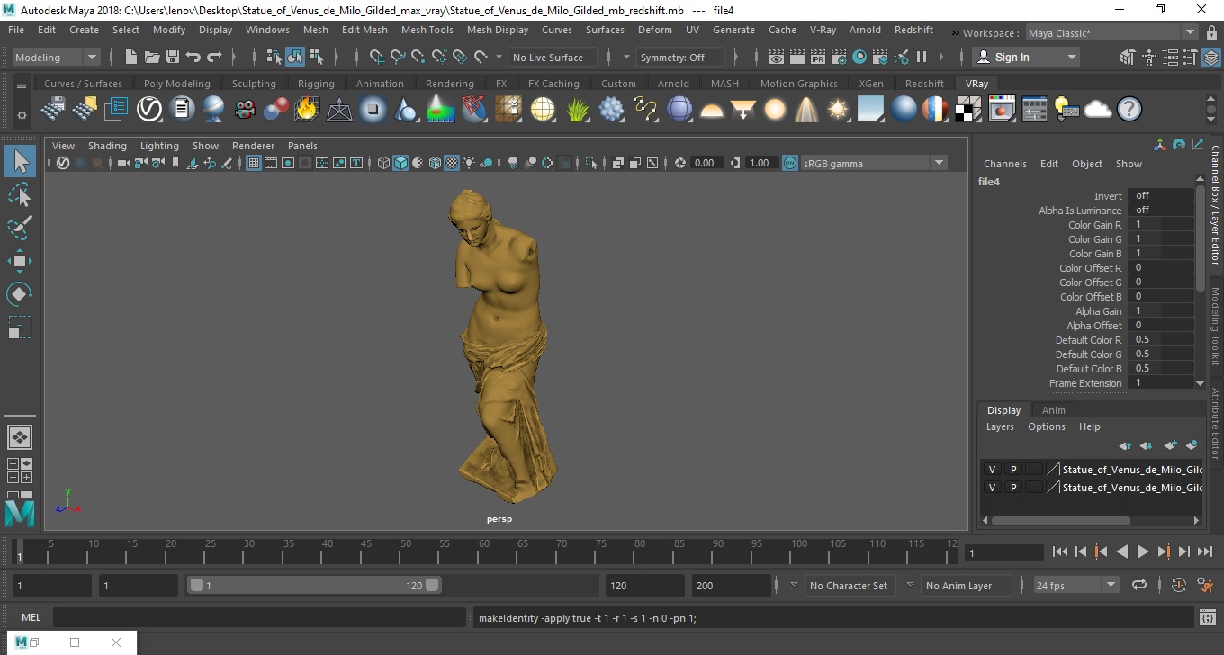 3D model Statue of Venus de Milo Gilded