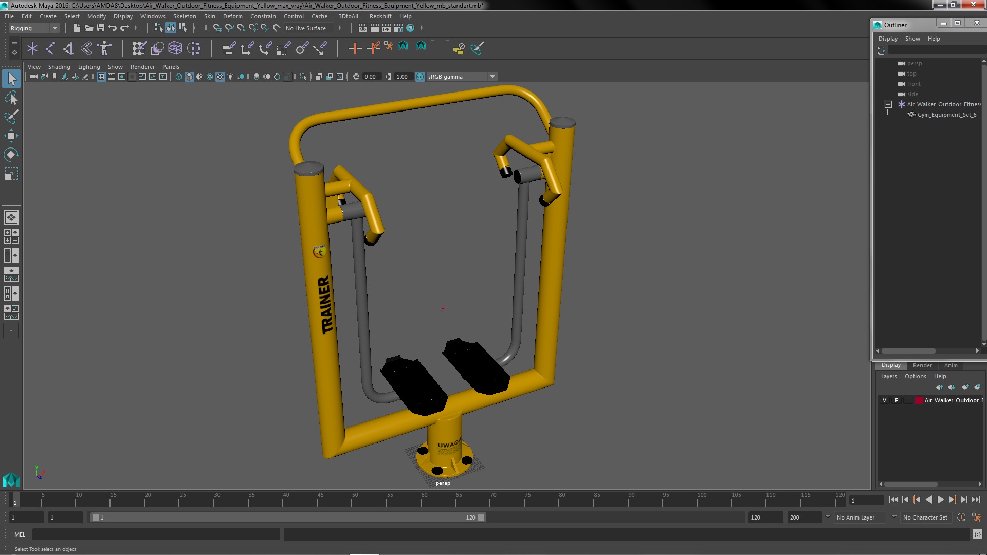 3D Air Walker Outdoor Fitness Equipment Yellow model
