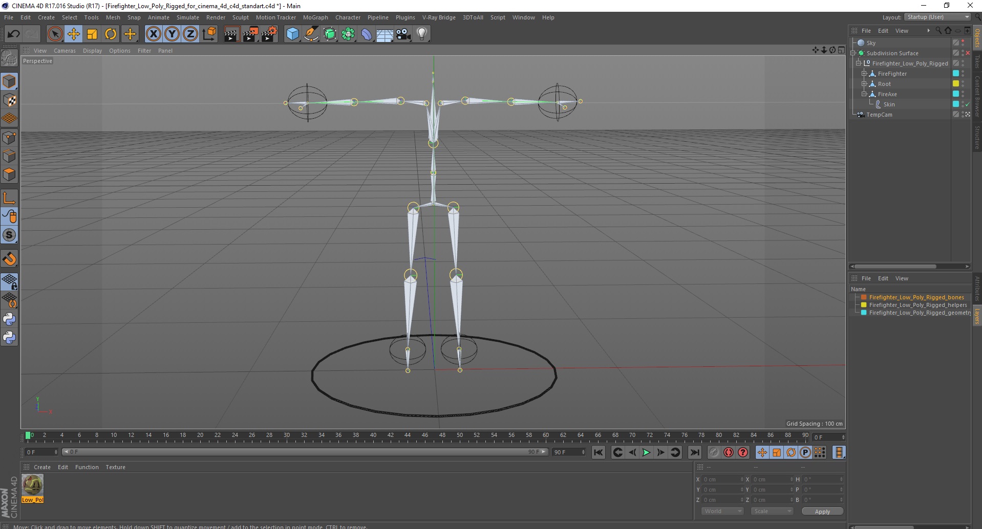 3D Firefighter Low Poly Rigged for Cinema 4D