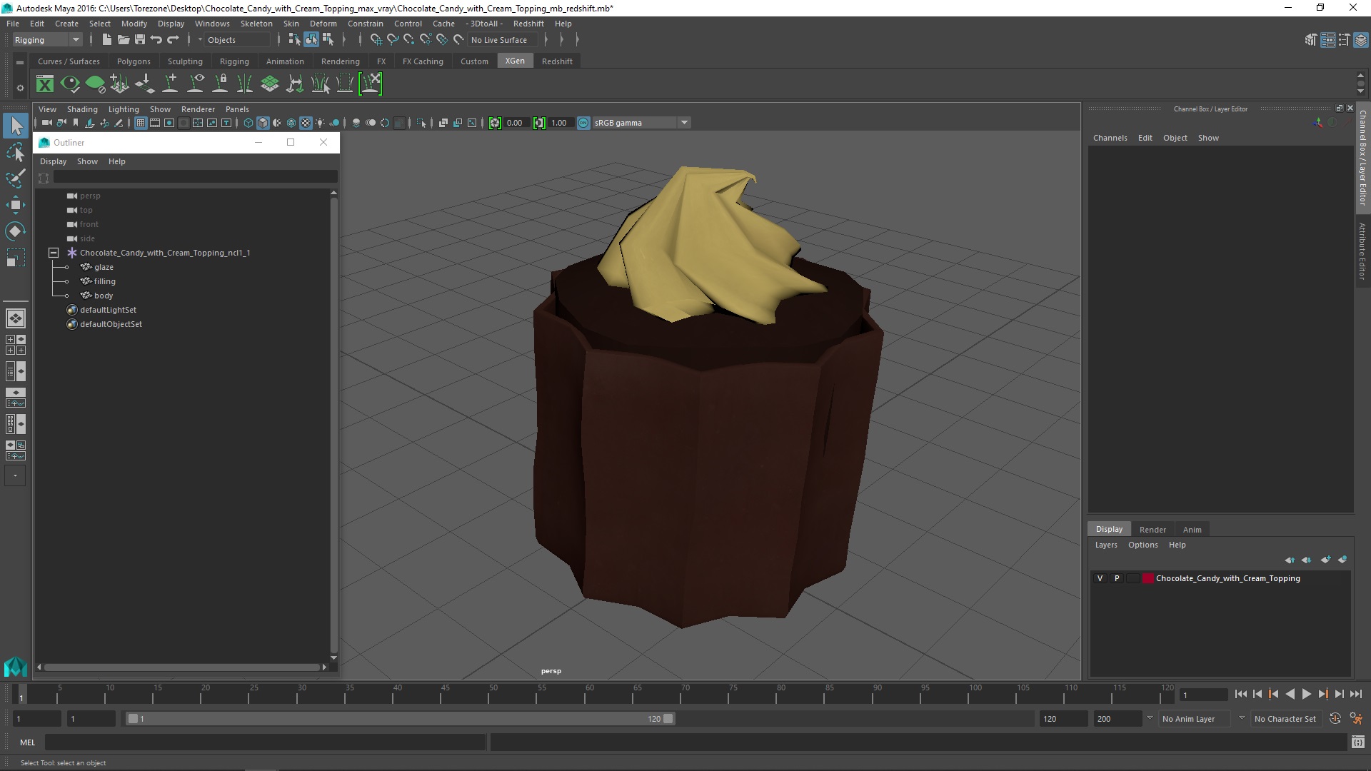 Chocolate Candy with Cream Topping 3D model