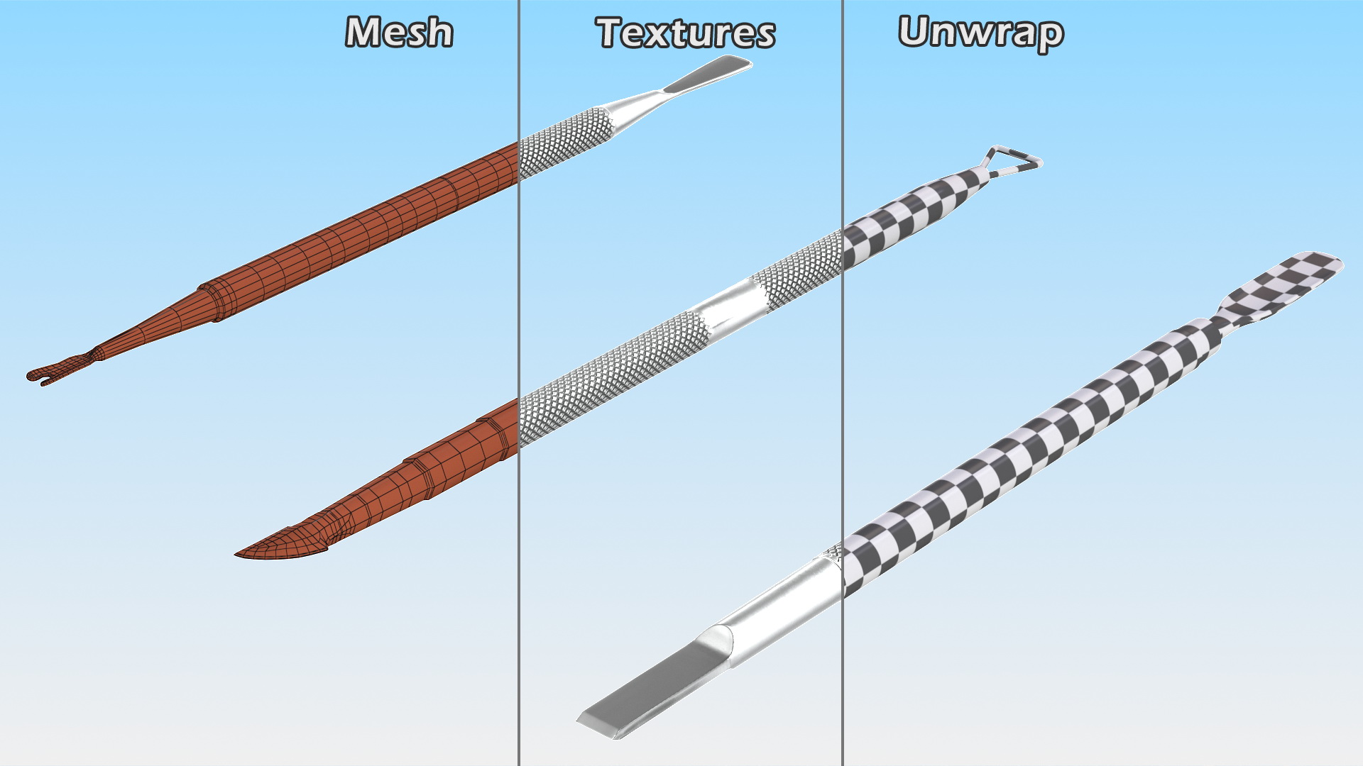 3D Professional Cuticle Pusher Silver Set model