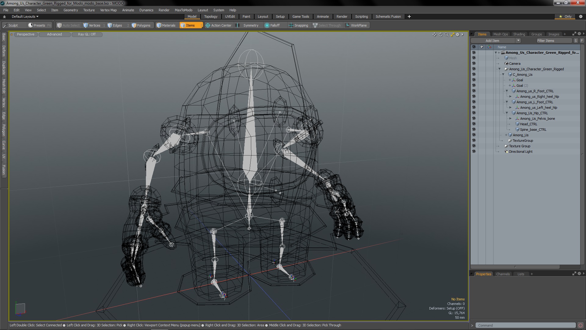 3D model Among Us Character Green Rigged for Modo