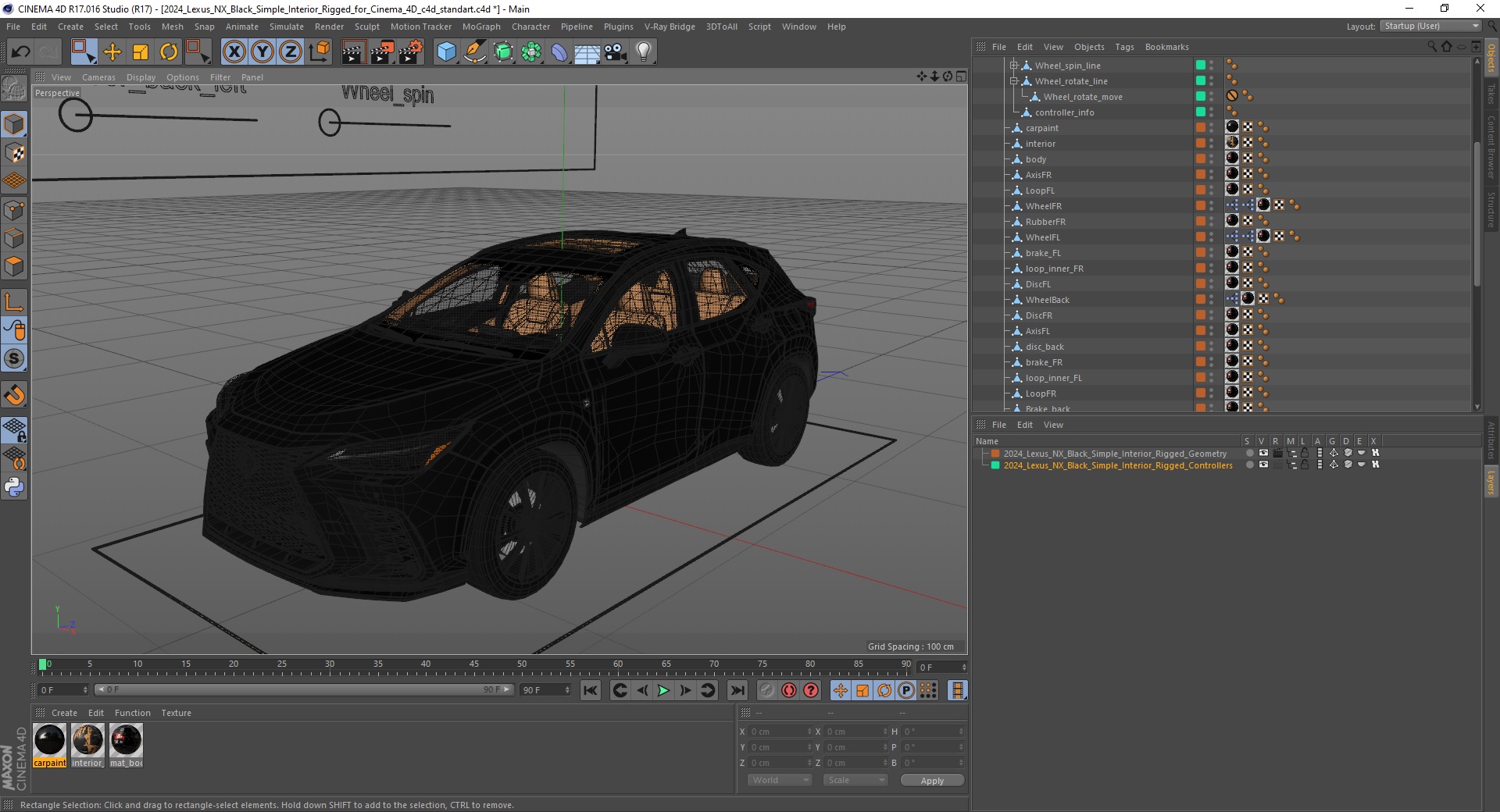 3D 2024 Lexus NX Black Simple Interior Rigged for Cinema 4D
