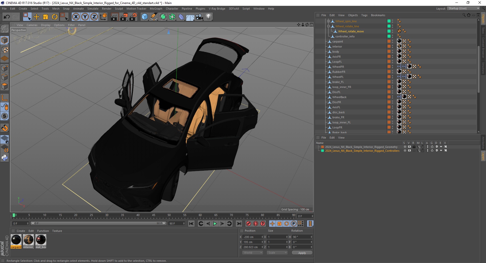 3D 2024 Lexus NX Black Simple Interior Rigged for Cinema 4D