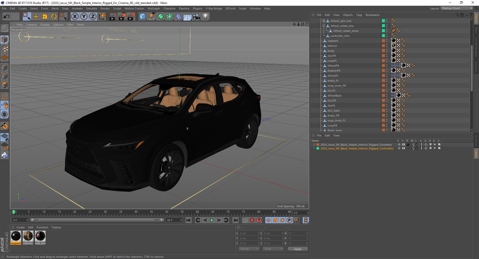 3D 2024 Lexus NX Black Simple Interior Rigged for Cinema 4D