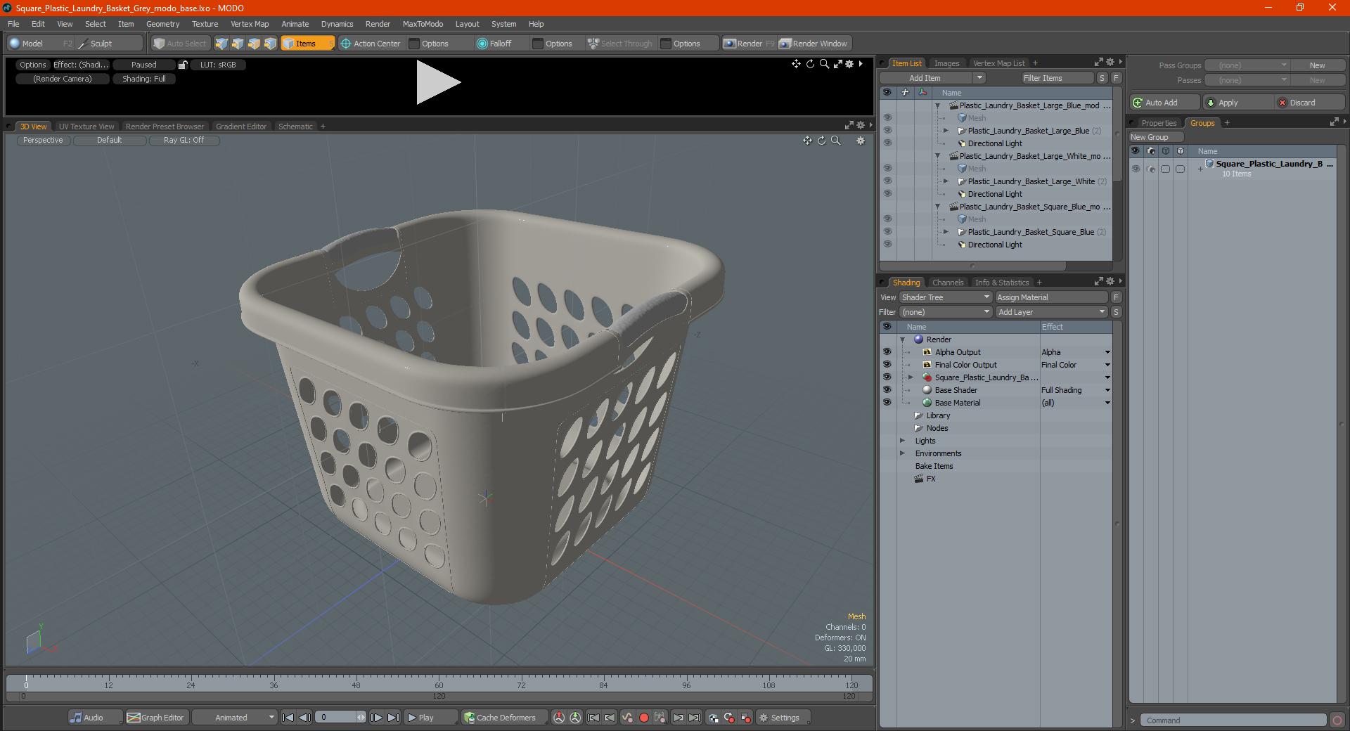 Square Plastic Laundry Basket Grey 3D model