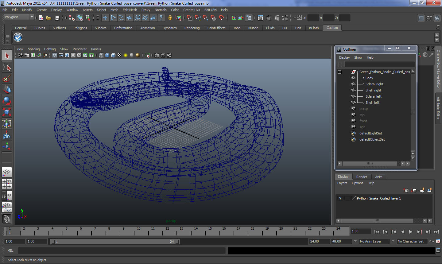 3D model Green Python Snake Curled pose