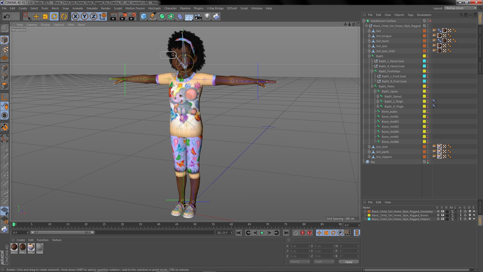 3D Black Child Girl Home Style Rigged for Cinema 4D model