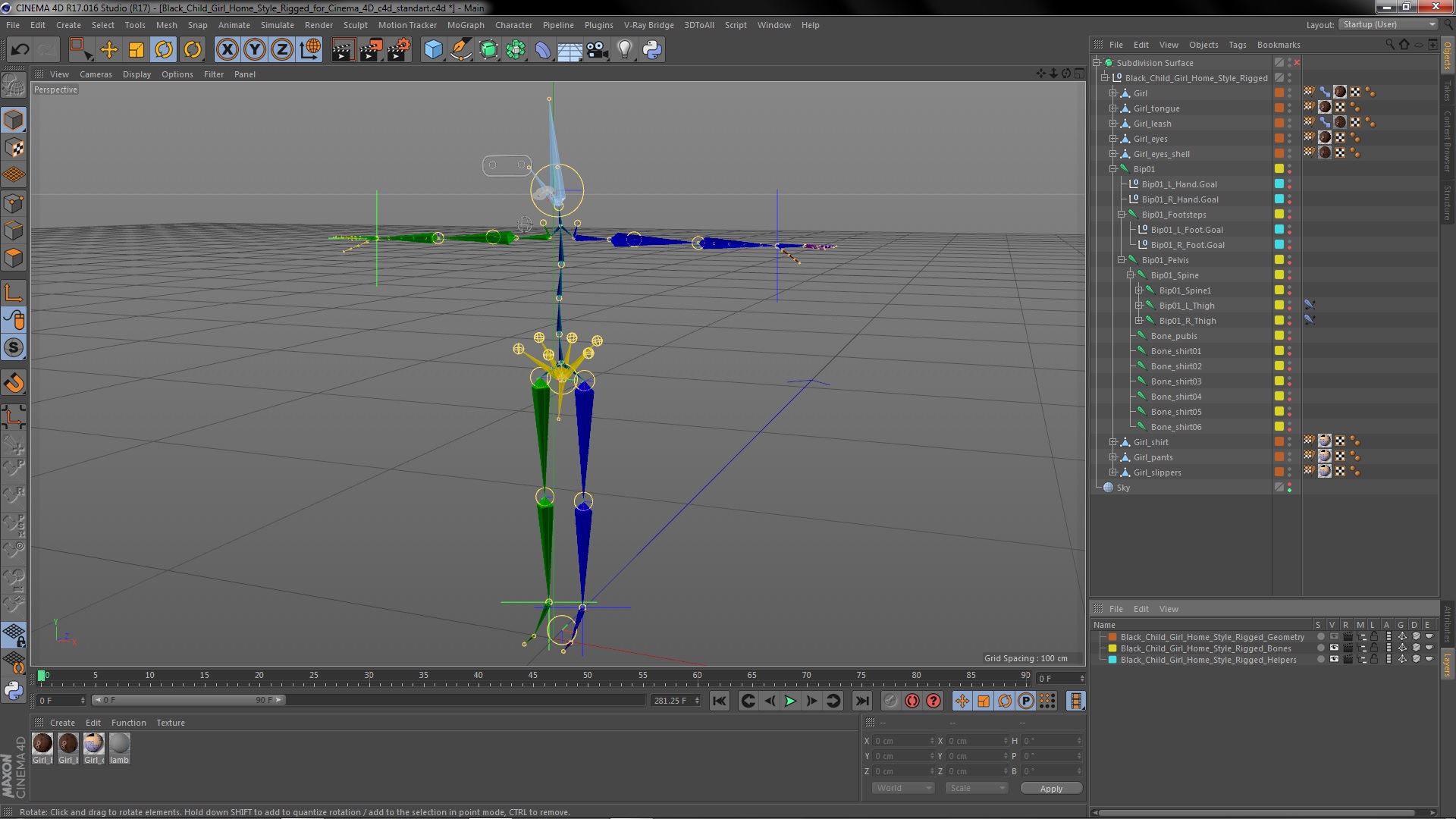 3D Black Child Girl Home Style Rigged for Cinema 4D model