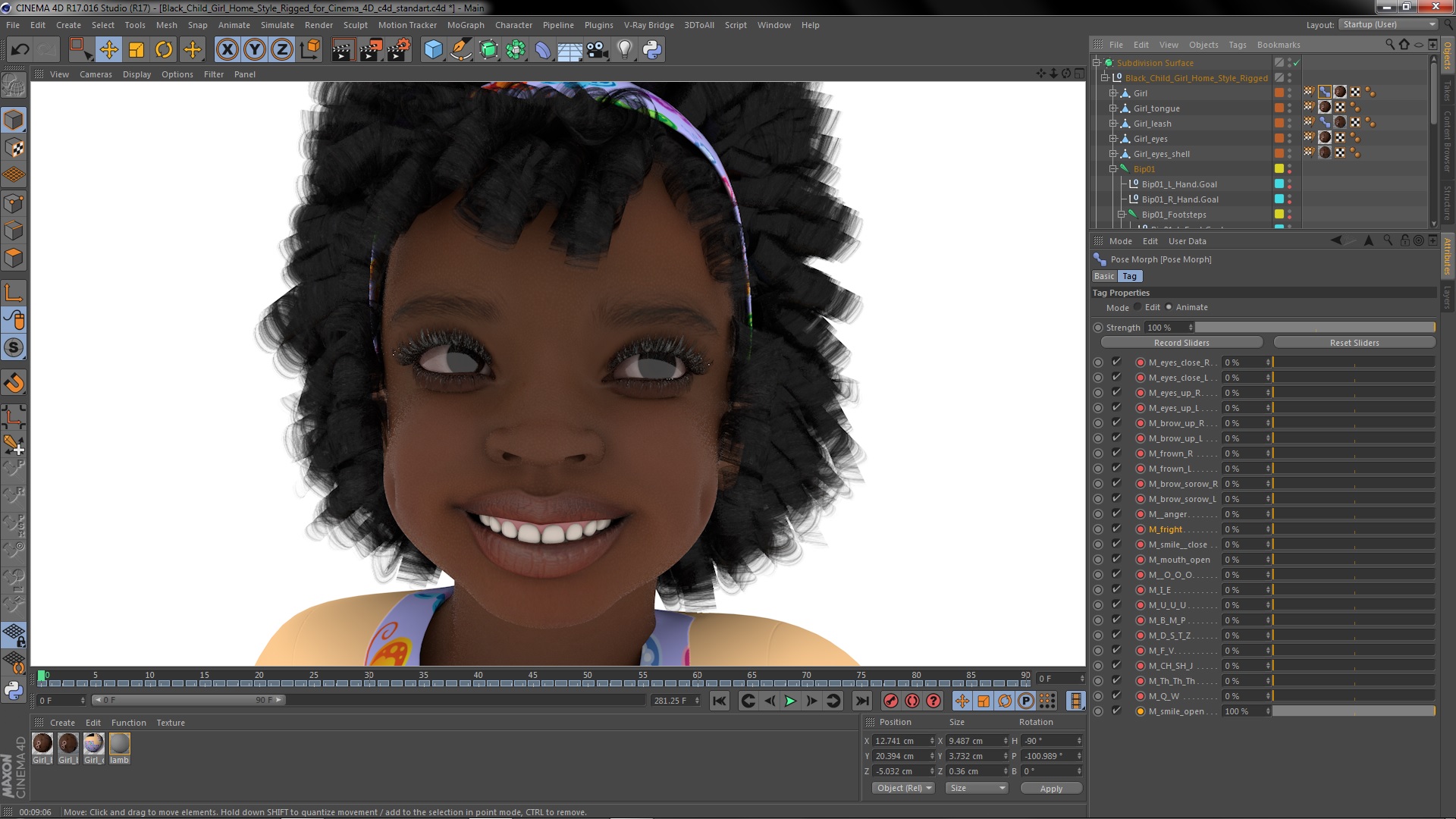 3D Black Child Girl Home Style Rigged for Cinema 4D model
