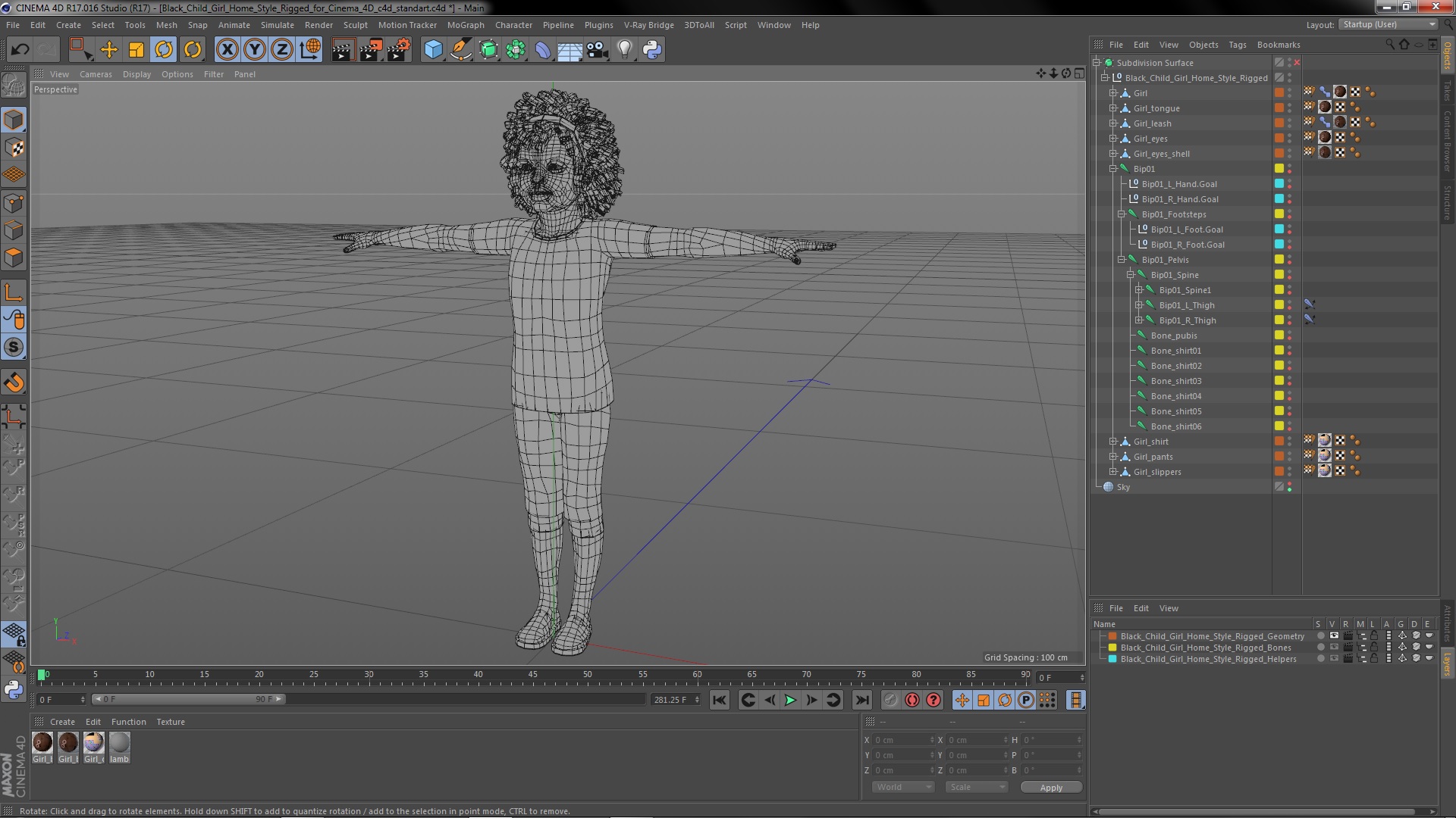 3D Black Child Girl Home Style Rigged for Cinema 4D model