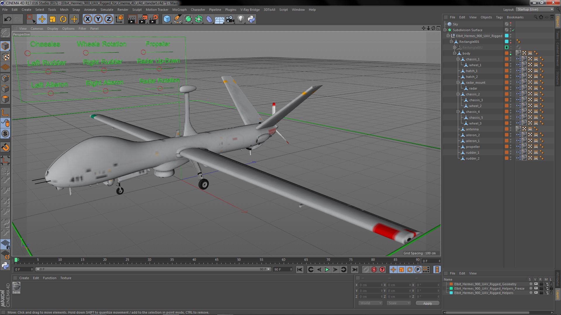 3D Elbit Hermes 900 UAV Rigged for Cinema 4D
