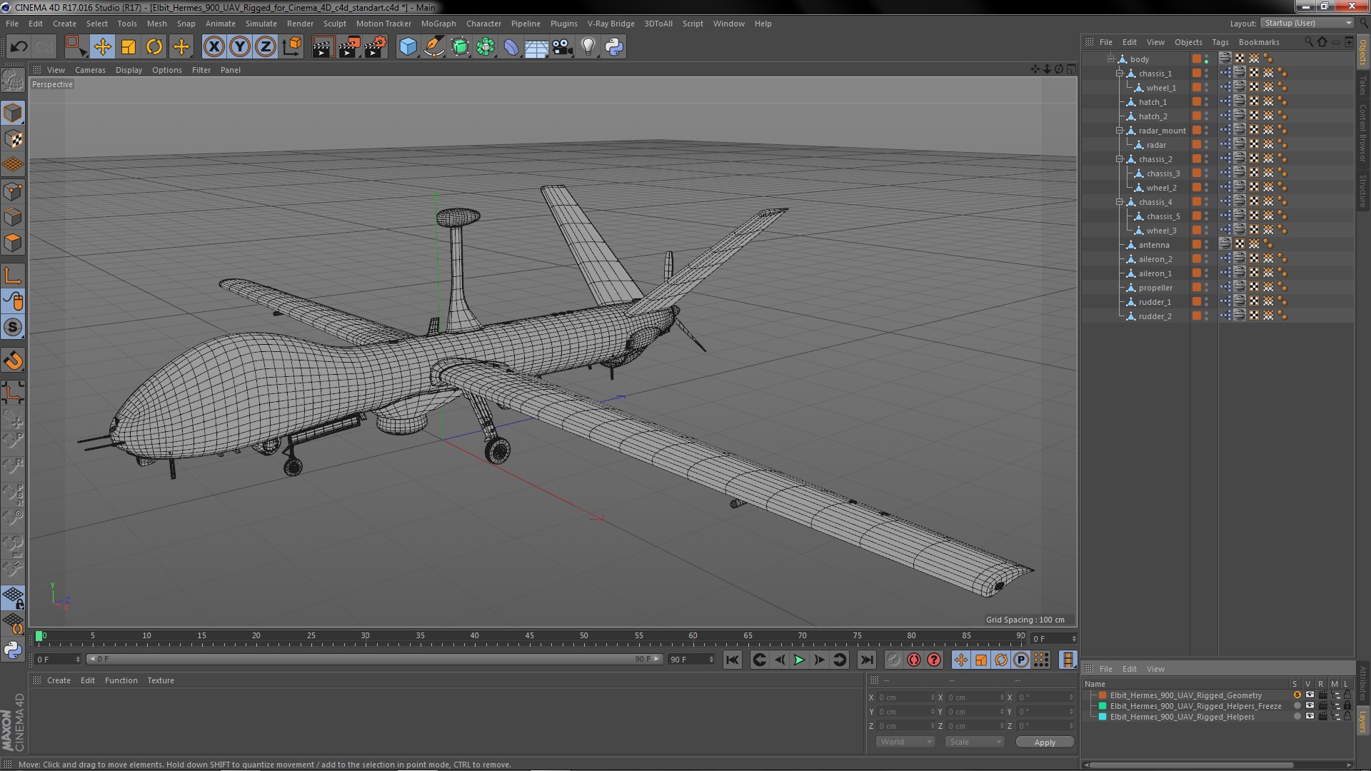 3D Elbit Hermes 900 UAV Rigged for Cinema 4D