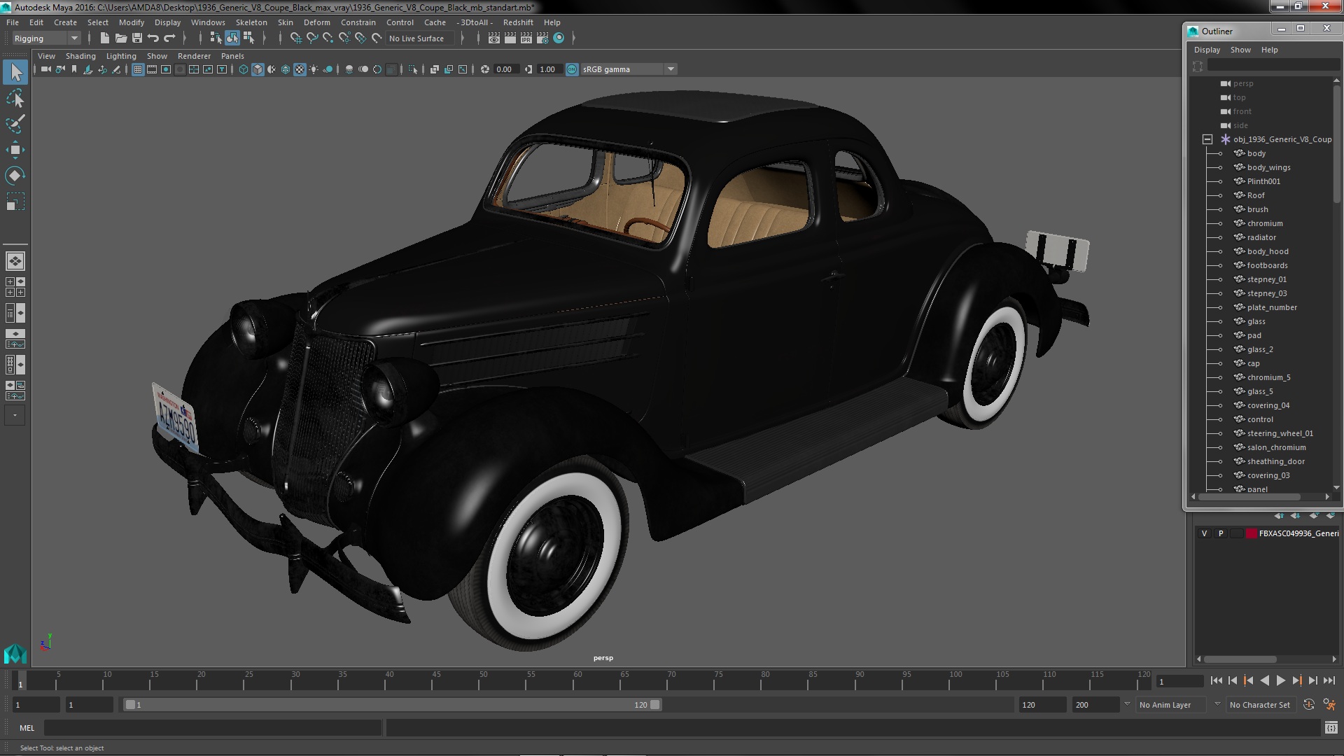1930s Generic Coupe Car Black 3D model