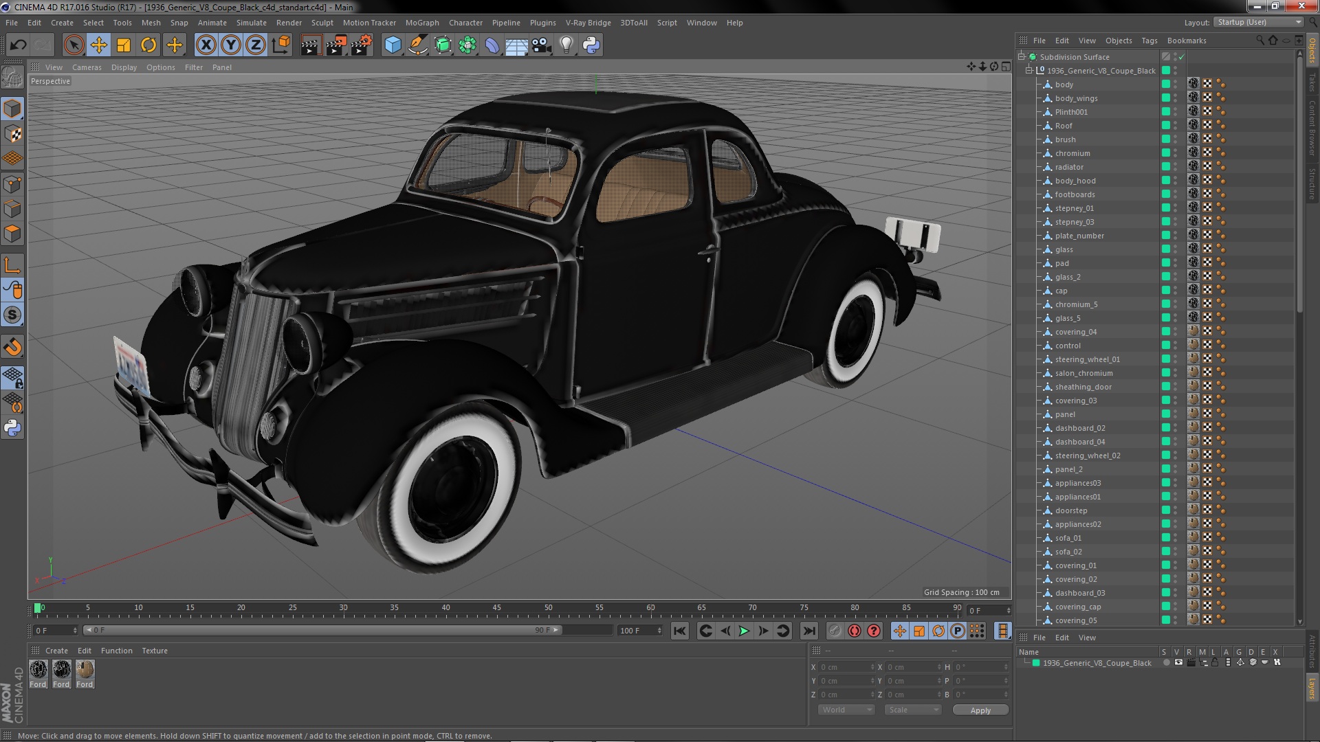 1930s Generic Coupe Car Black 3D model