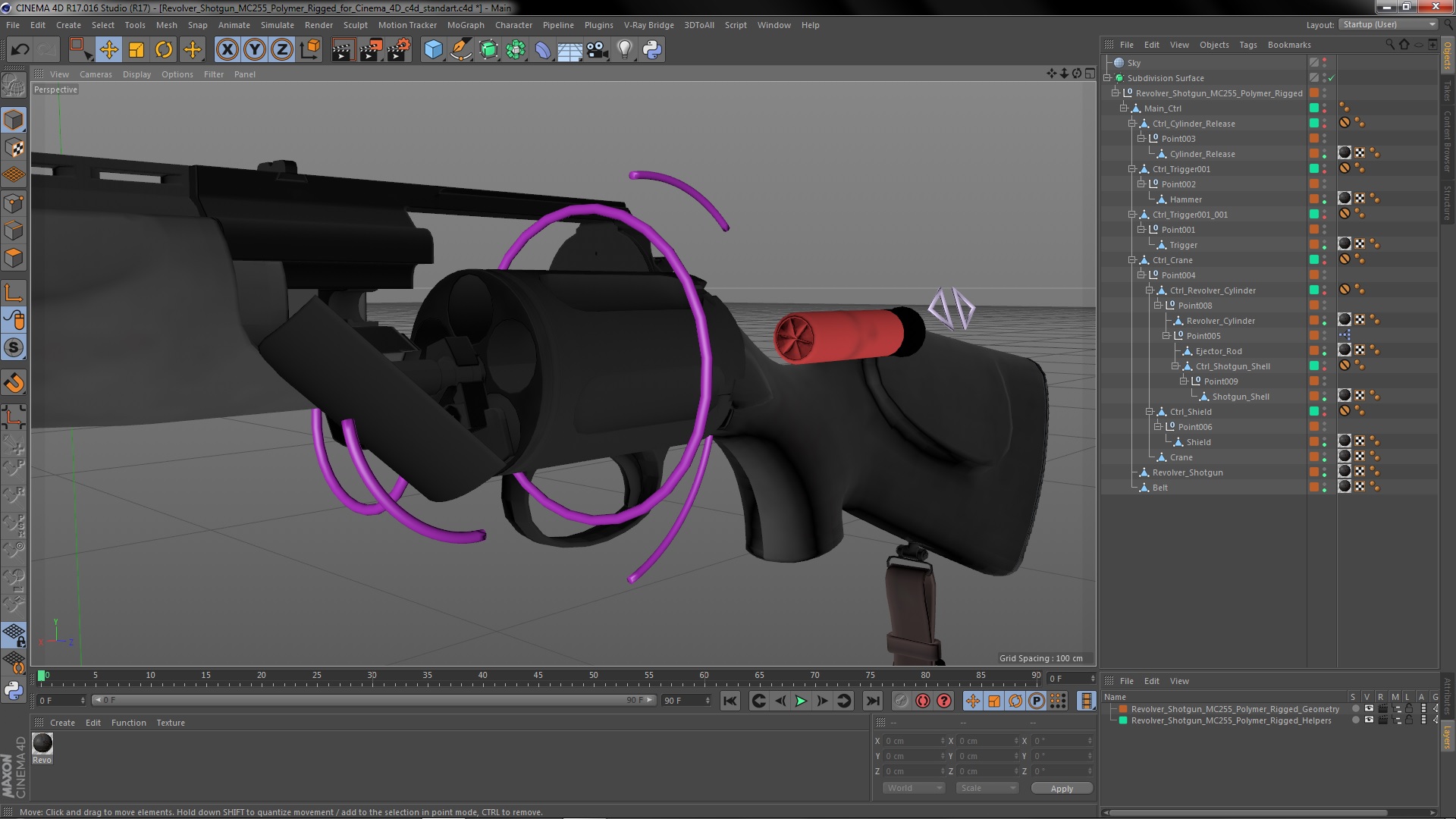 3D Revolver Shotgun MC255 Polymer Rigged for Cinema 4D