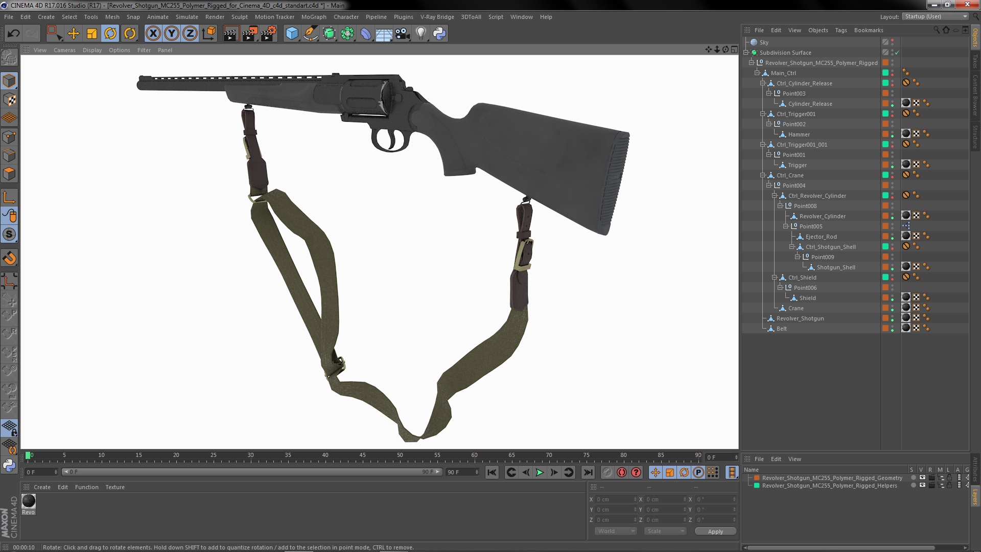 3D Revolver Shotgun MC255 Polymer Rigged for Cinema 4D