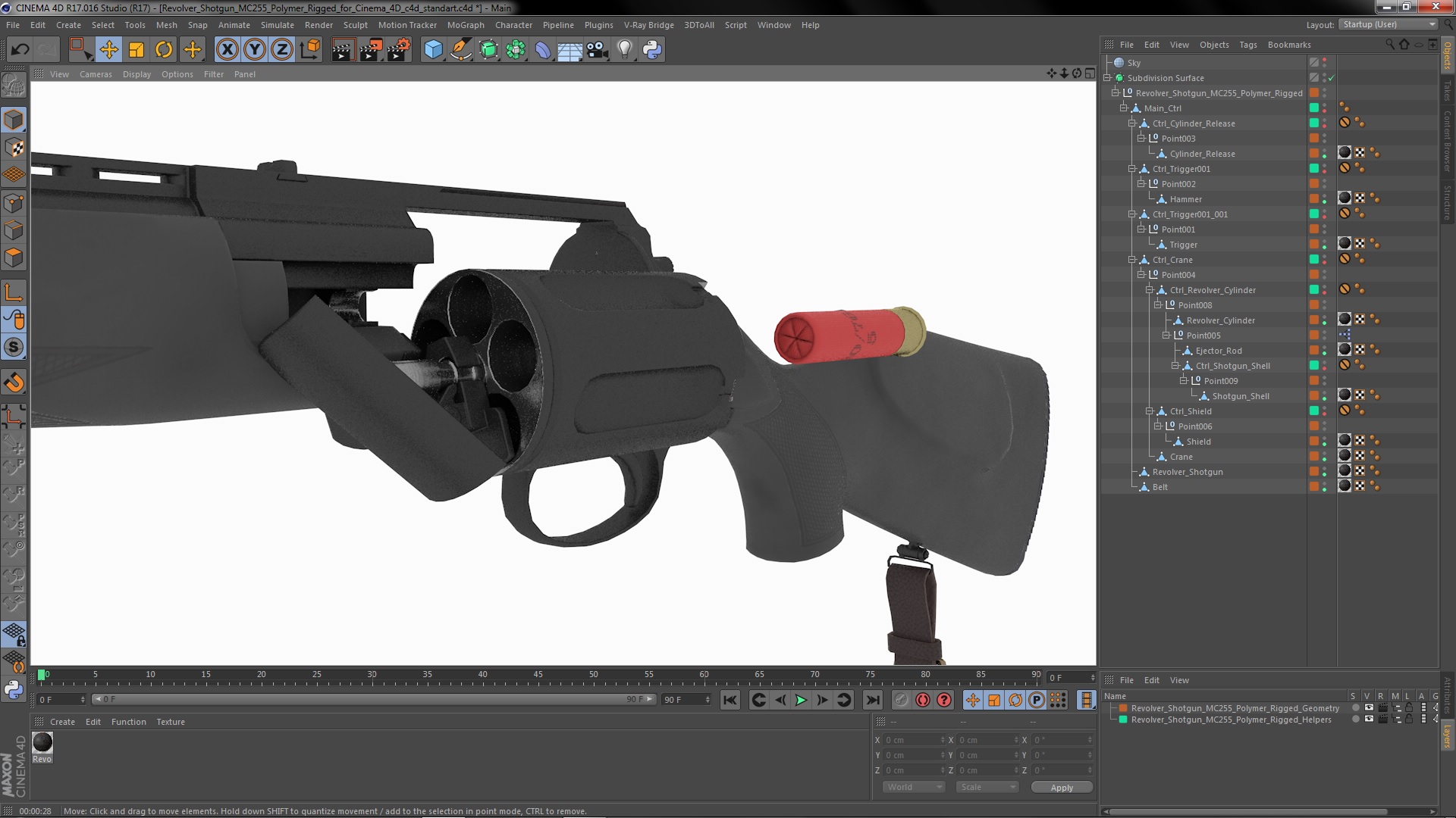 3D Revolver Shotgun MC255 Polymer Rigged for Cinema 4D