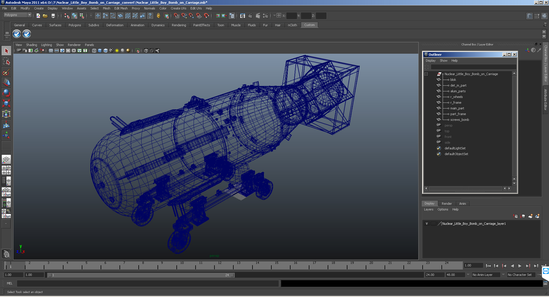 3D model Nuclear Little Boy Bomb on Carriage