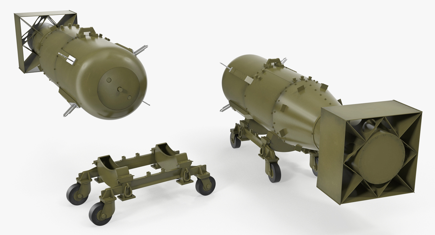 3D model Nuclear Little Boy Bomb on Carriage