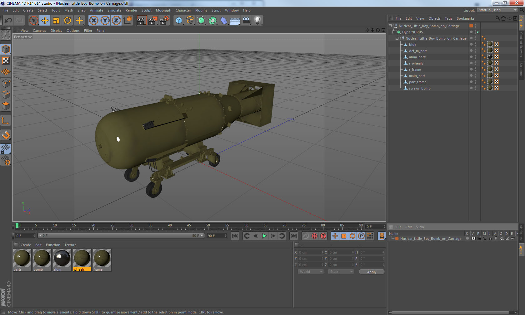 3D model Nuclear Little Boy Bomb on Carriage