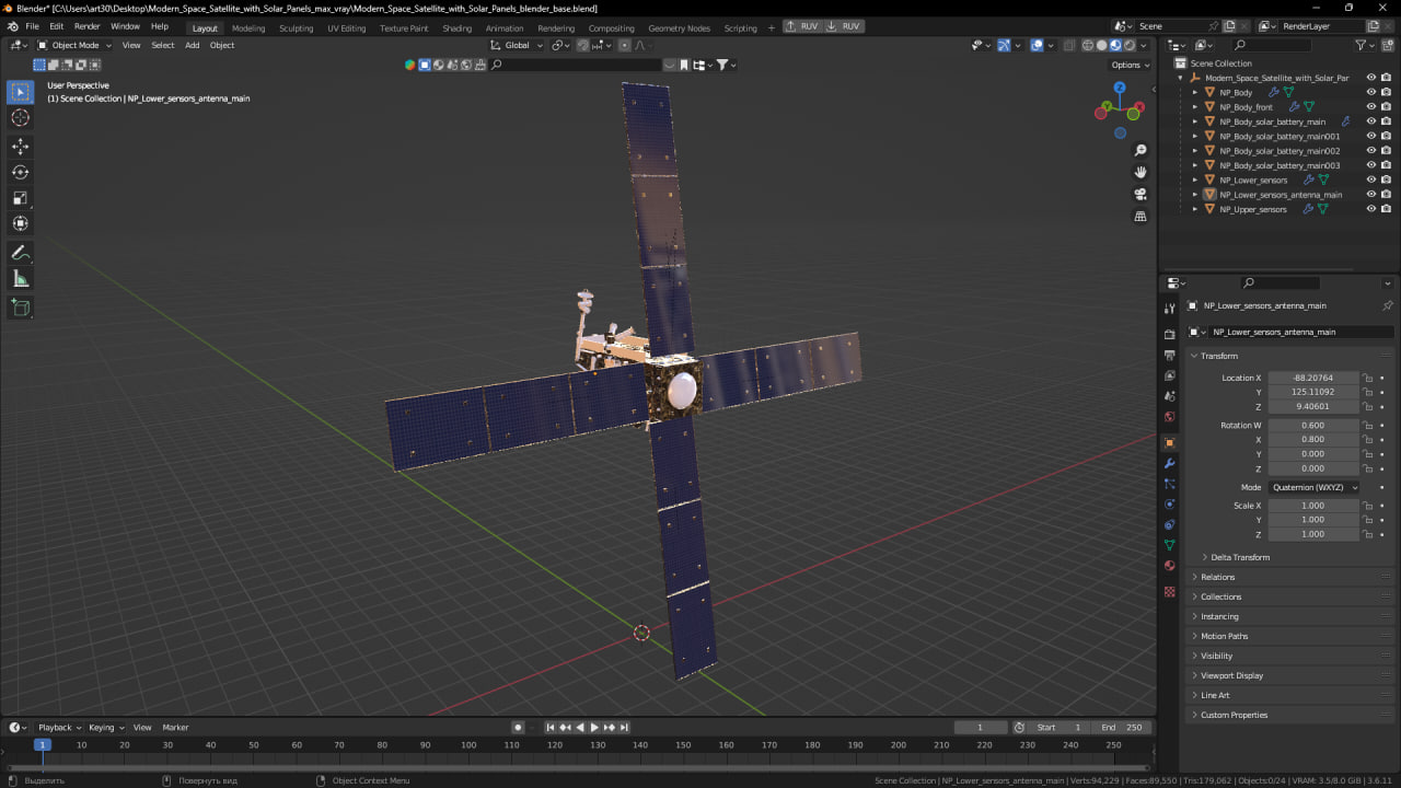 3D model Modern Space Satellite with Solar Panels