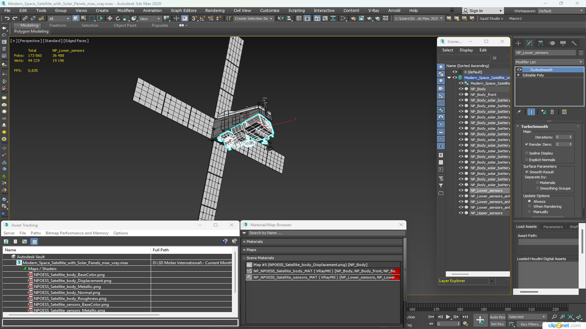 3D model Modern Space Satellite with Solar Panels