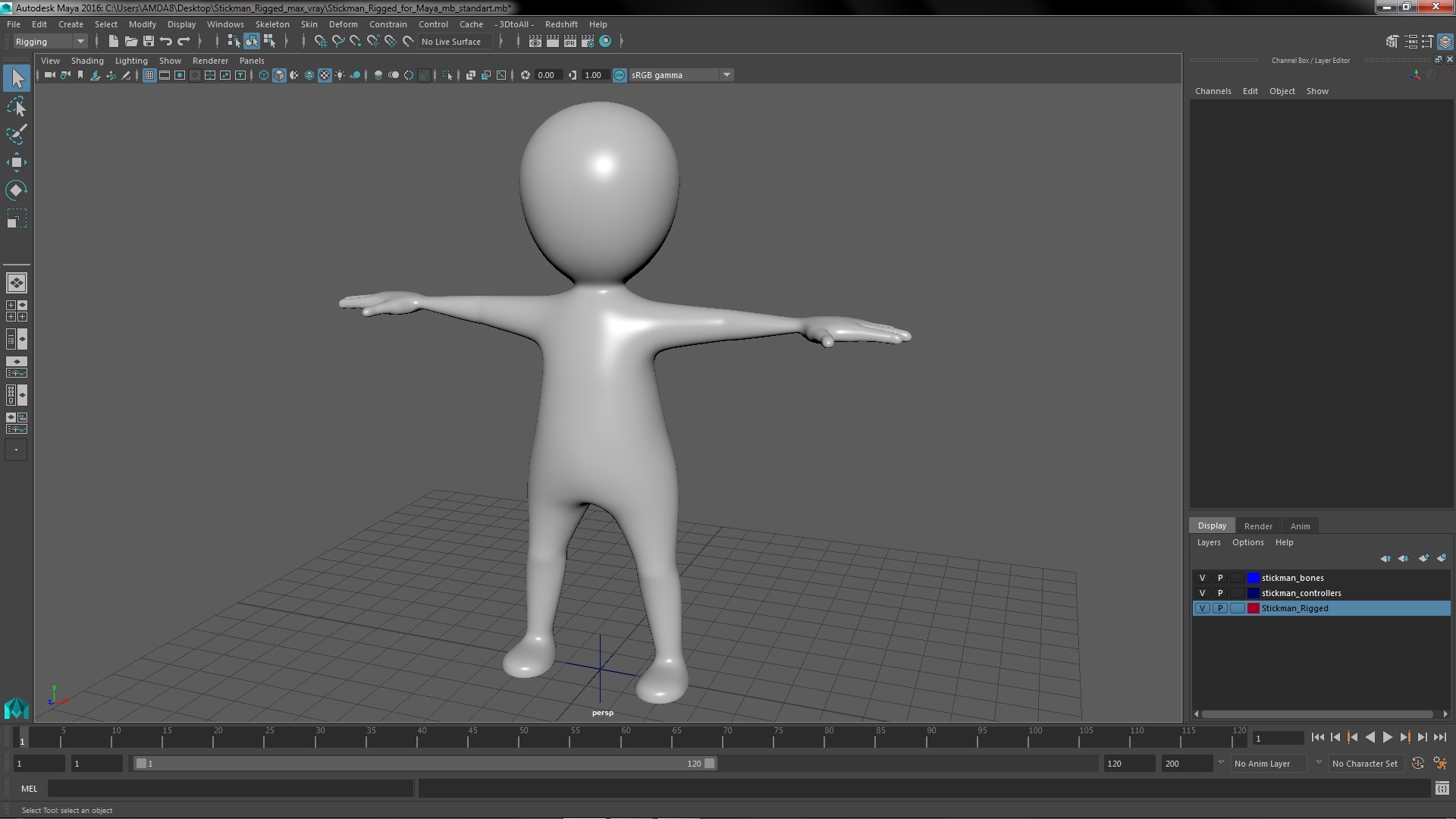 Stickman Rigged for Maya 3D model